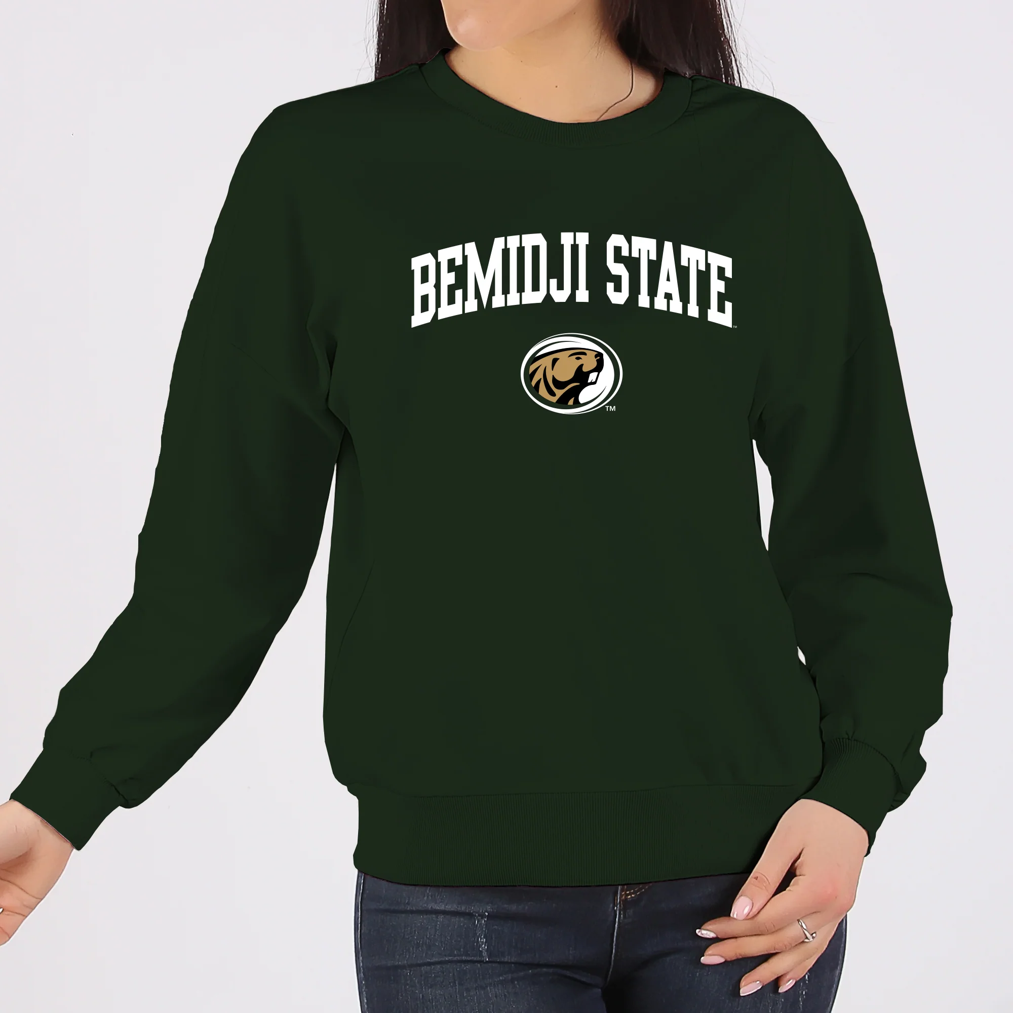 Bemidji State Beavers Arch Logo Crewneck Sweatshirt - Forest - Image 4