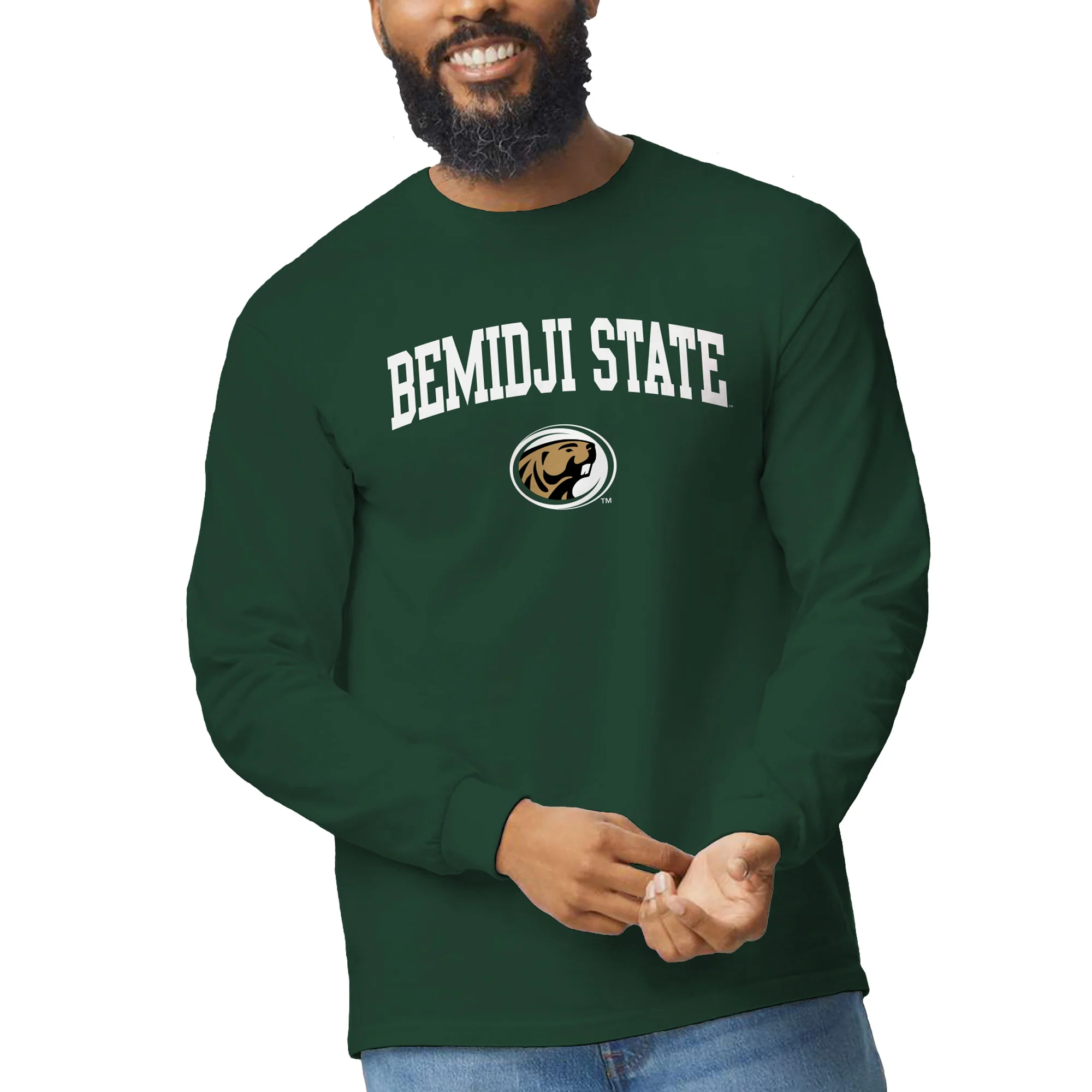 Bemidji State Beavers Arch Logo Long Sleeve T Shirt - Forest - Image 3