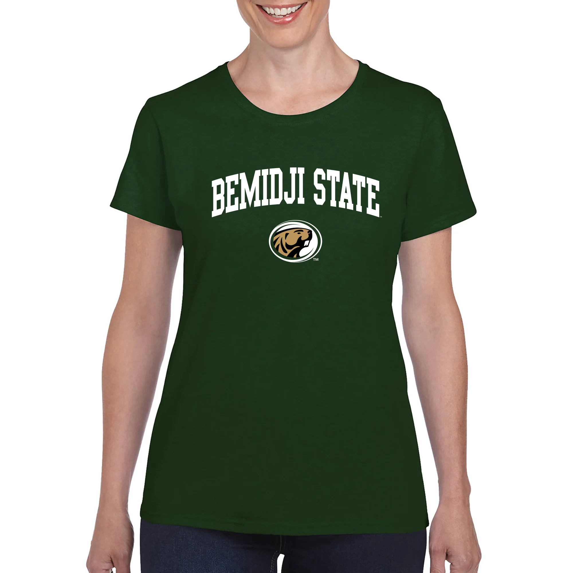 Bemidji State Beavers Arch Logo Women's T Shirt - Forest - Image 4
