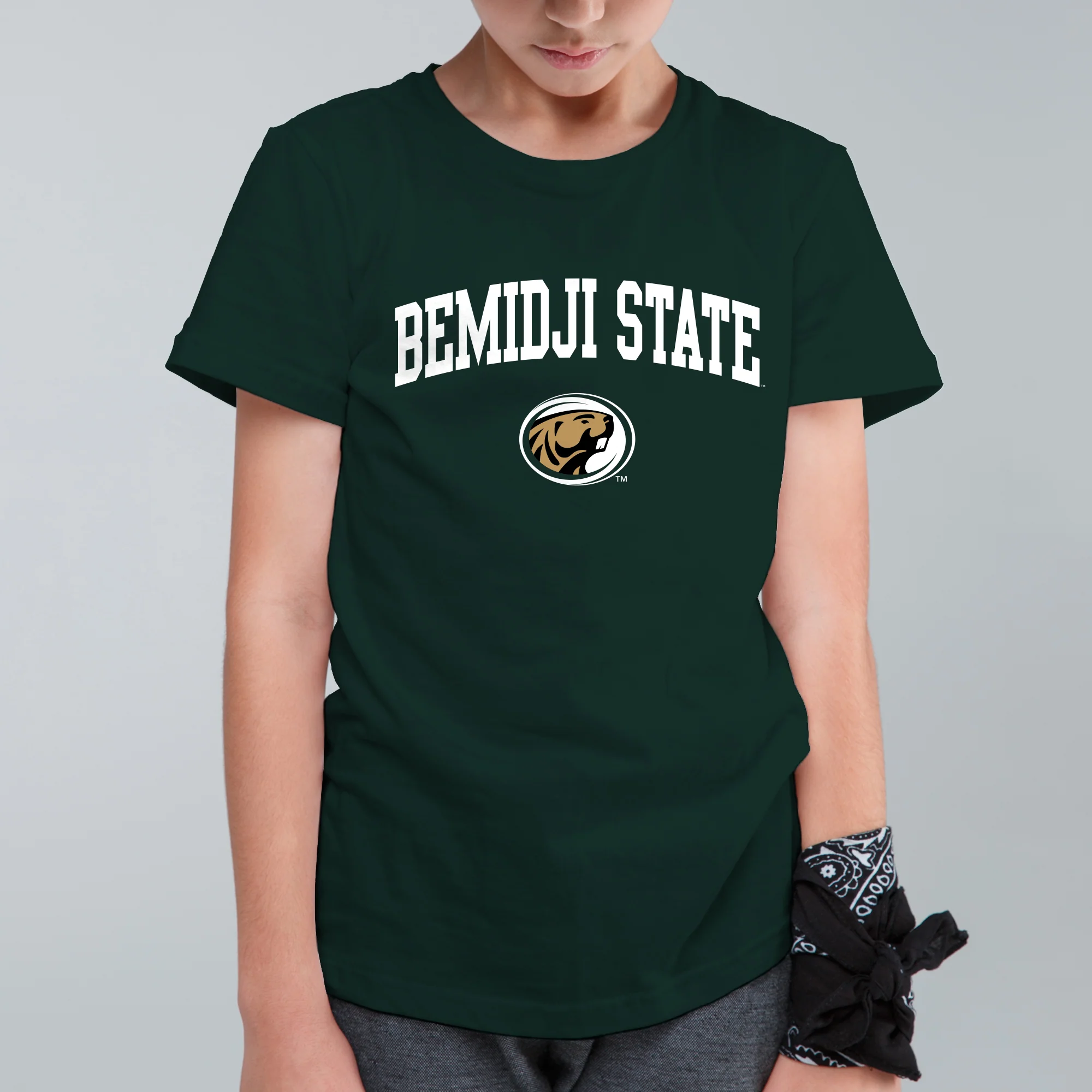 Bemidji State Beavers Arch Logo Youth T Shirt - Forest - Image 4