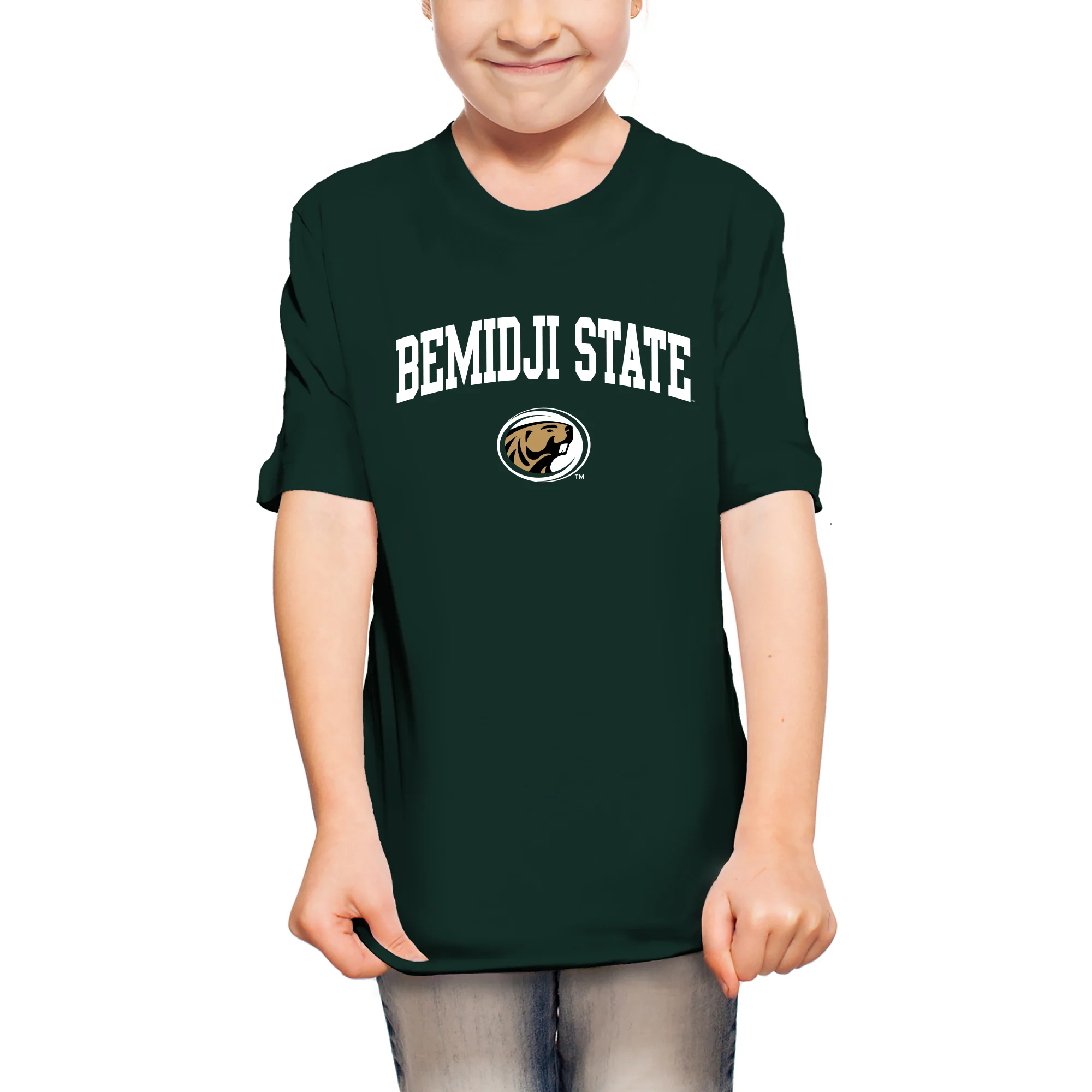 Bemidji State Beavers Arch Logo Youth T Shirt - Forest - Image 5