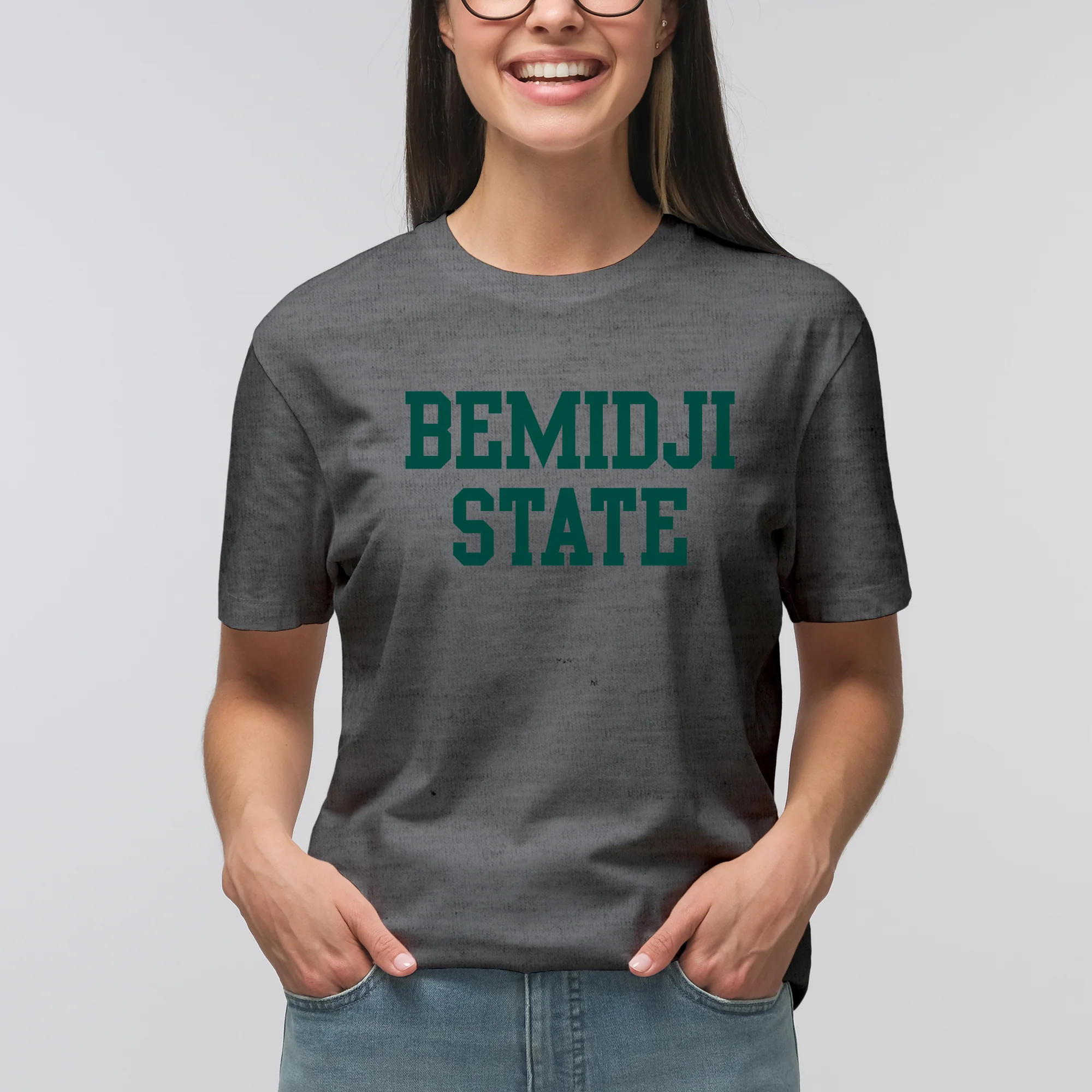 Bemidji State Beavers Basic Block T Shirt - Graphite Heather - Image 5