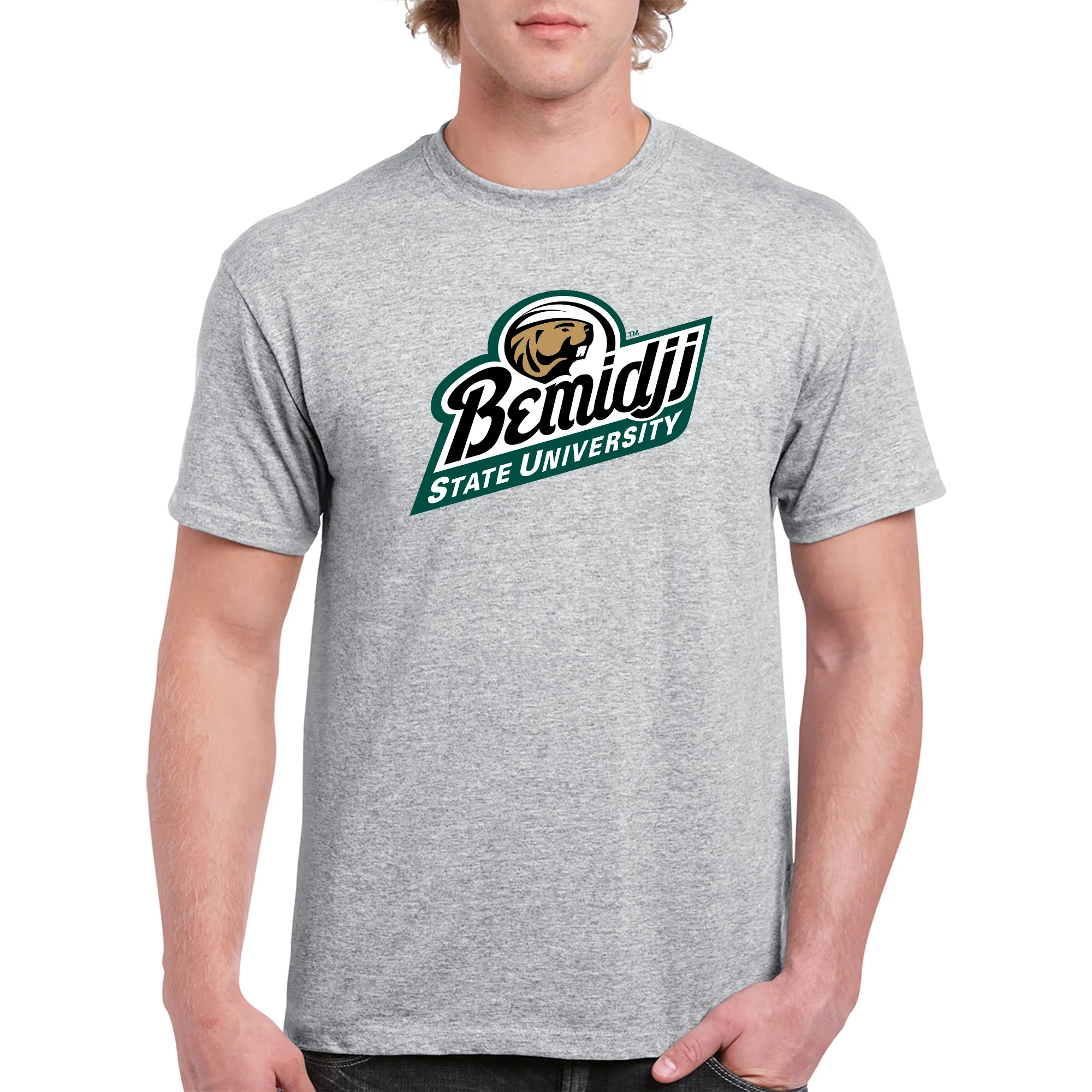 Bemidji State Beavers Primary Logo T Shirt - Sport Grey - Image 4