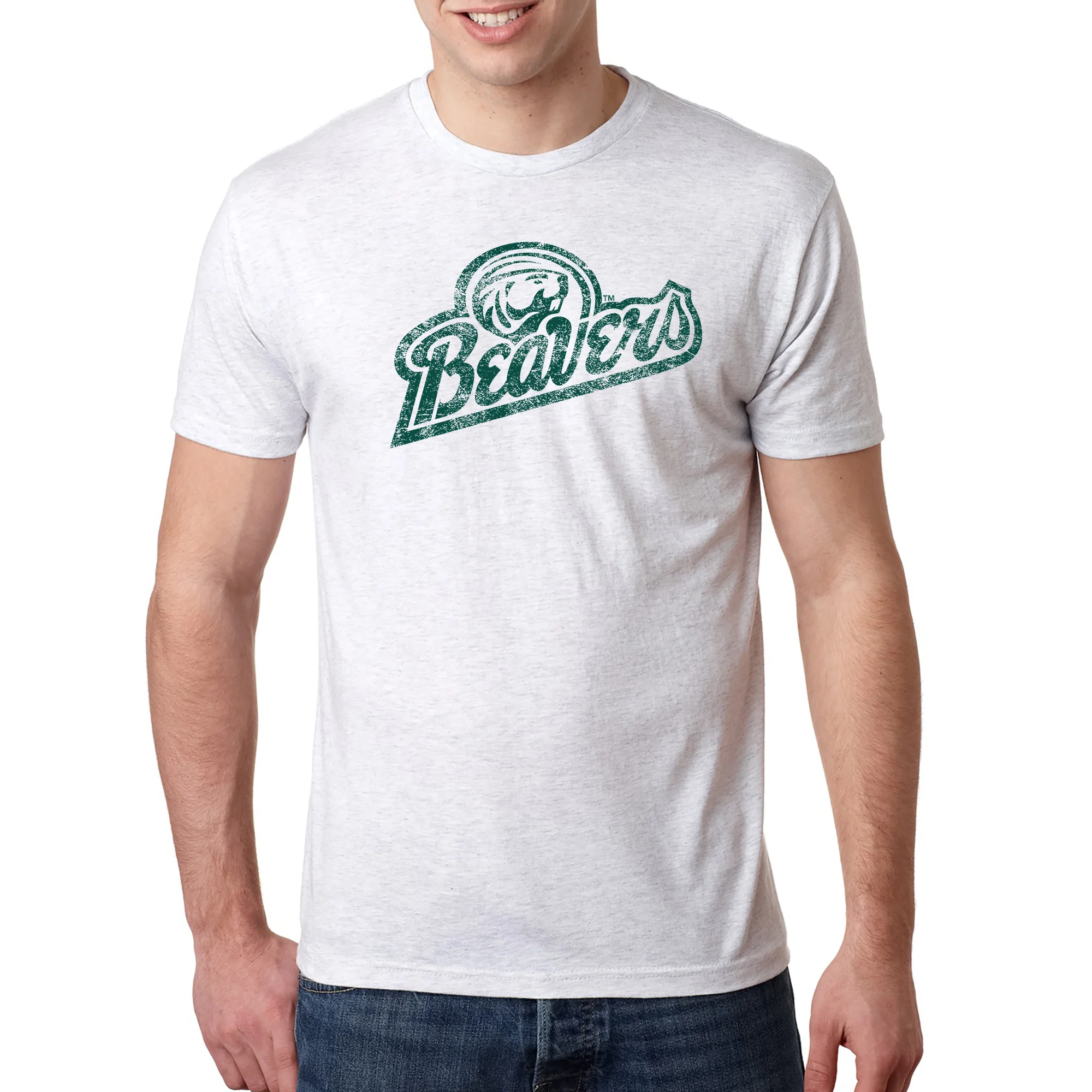 Bemidji State Beavers Script Logo Triblend T Shirt - Heather White - Image 3