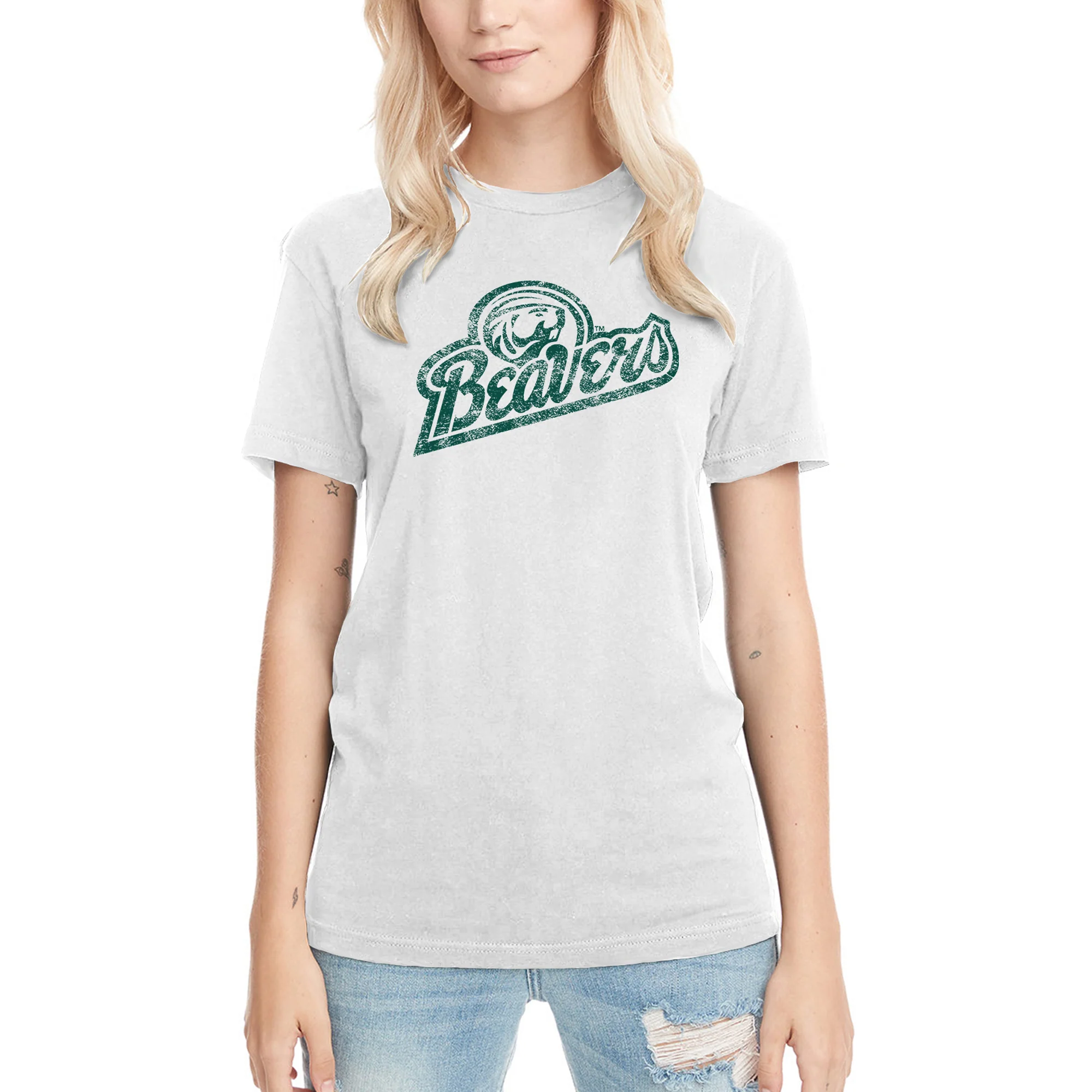 Bemidji State Beavers Script Logo Triblend T Shirt - Heather White - Image 4