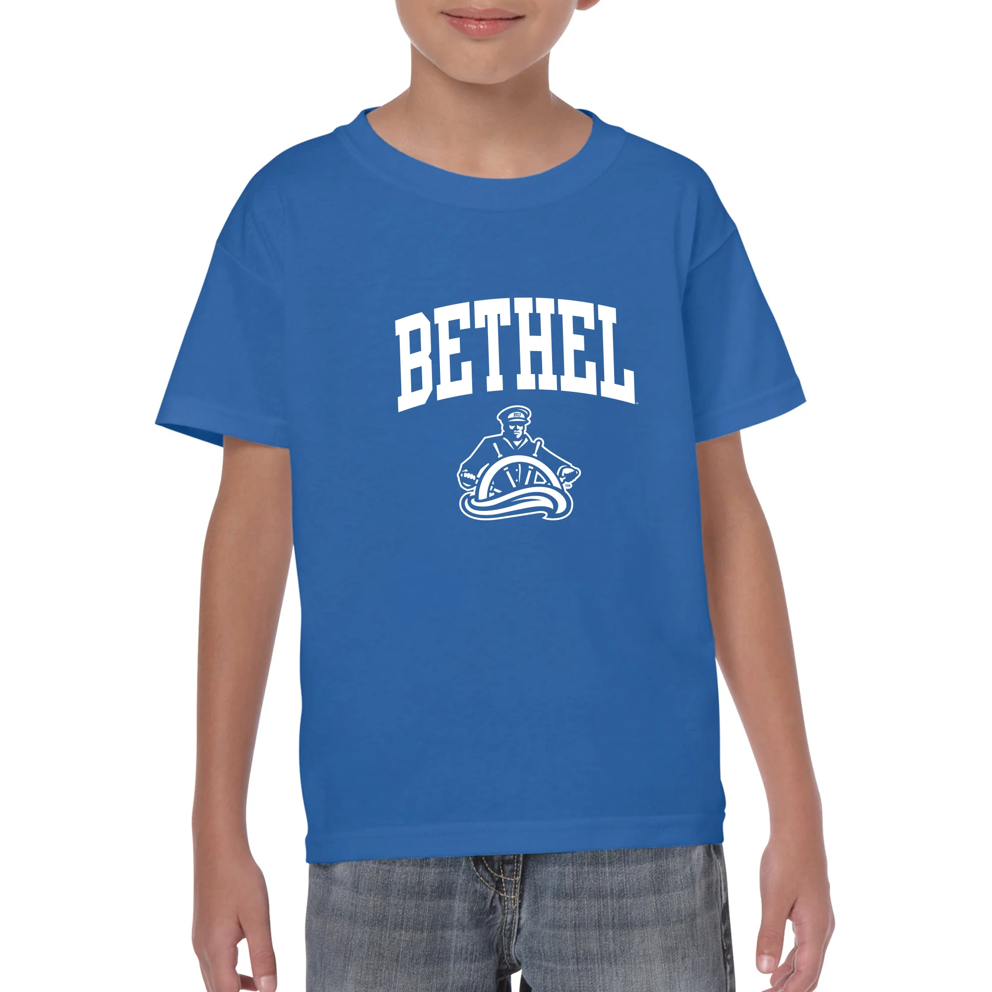 Bethel University Pilots Arch Logo Youth Short Sleeve T Shirt - Royal - Image 3
