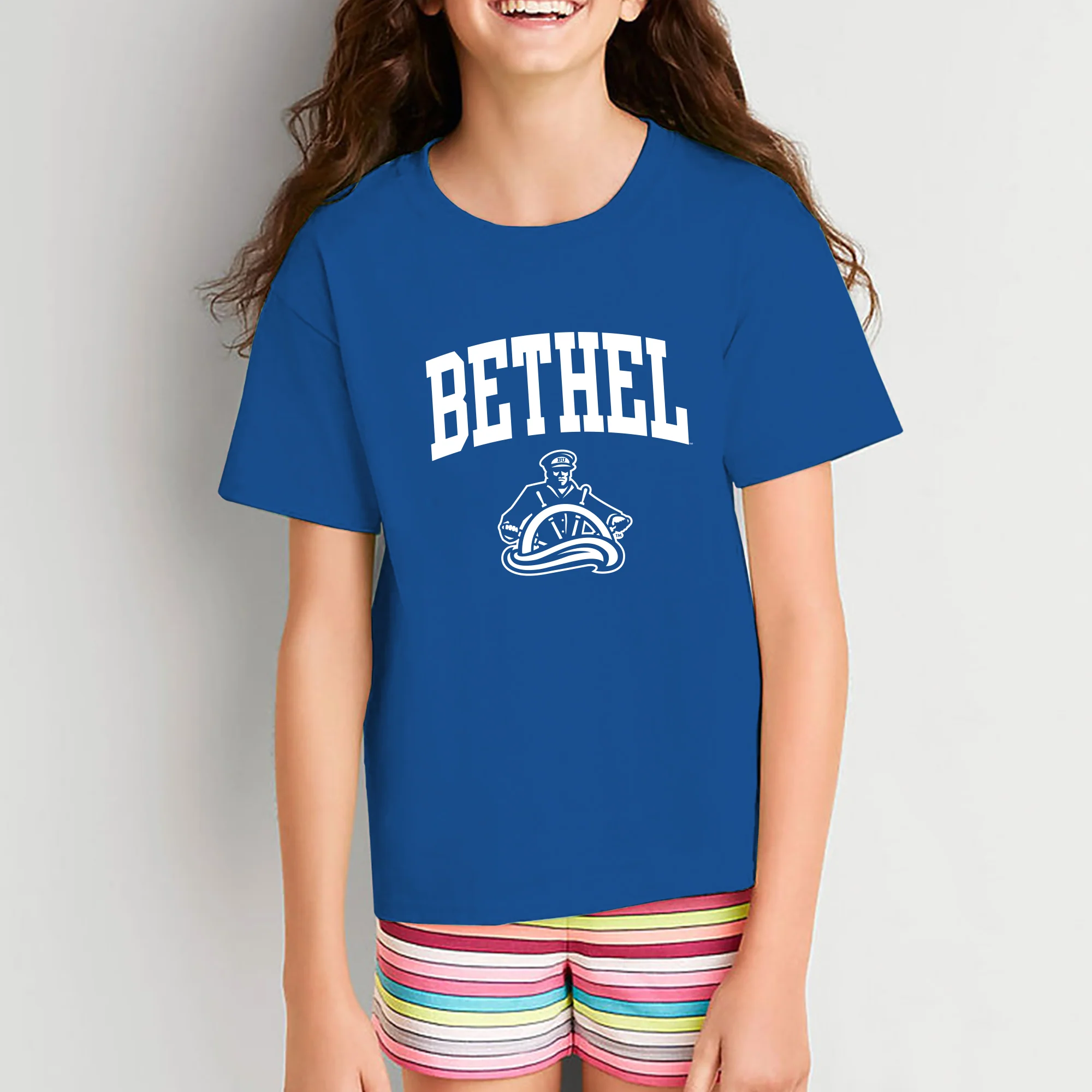 Bethel University Pilots Arch Logo Youth Short Sleeve T Shirt - Royal - Image 4