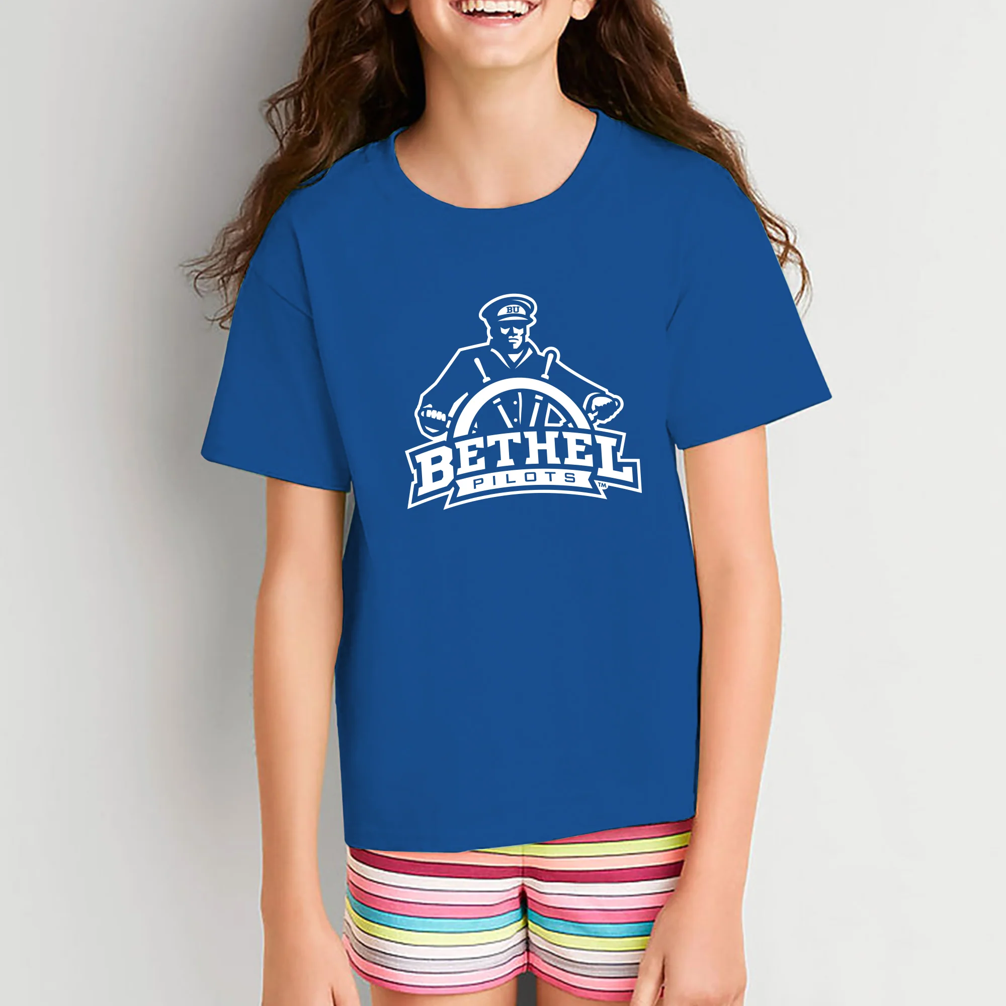 Bethel University Pilots Primary Logo Youth Short Sleeve T Shirt - Royal - Image 4