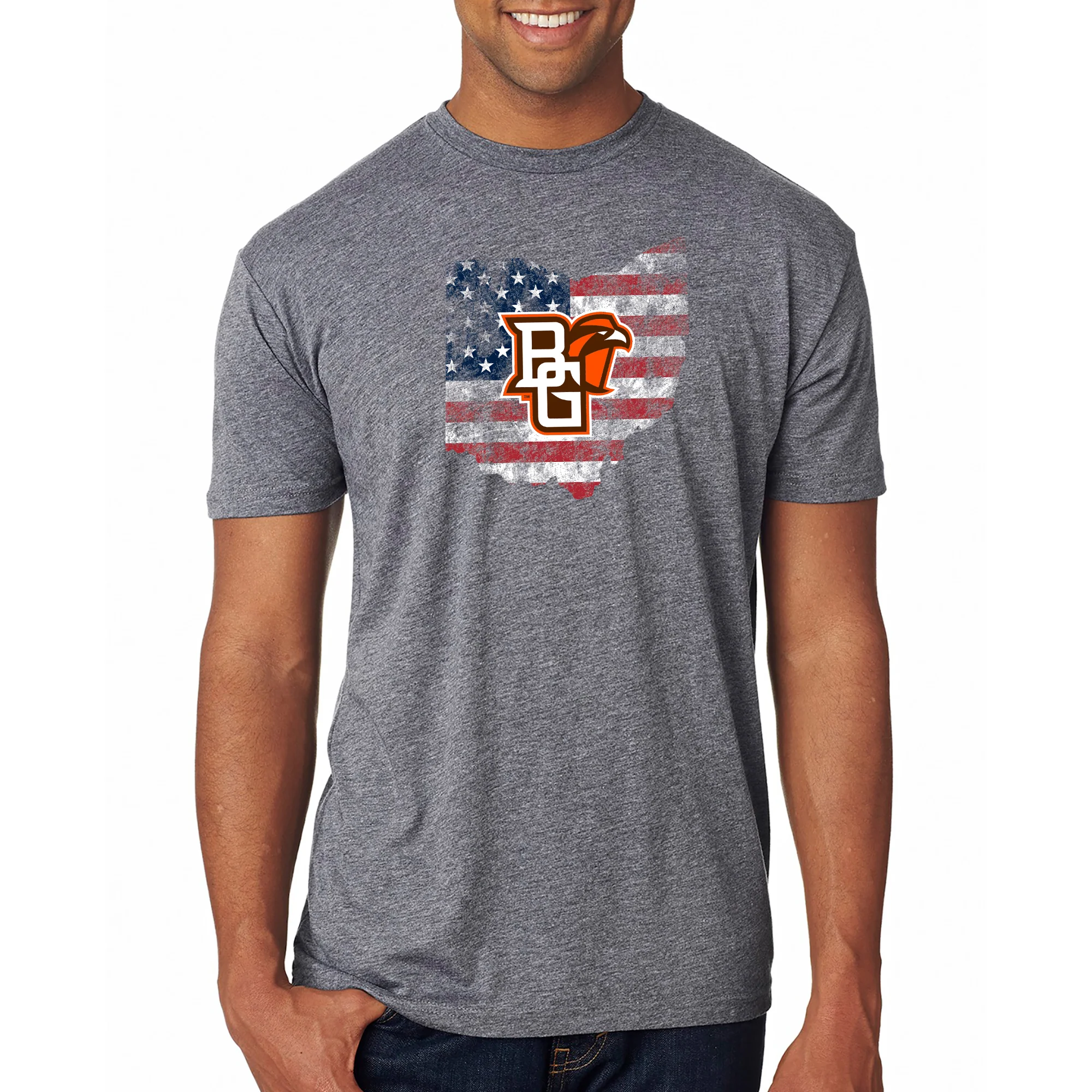 BGSU Patriotic State Silhouette NLA Triblend T-Shirt - Premium Heather - Image 3
