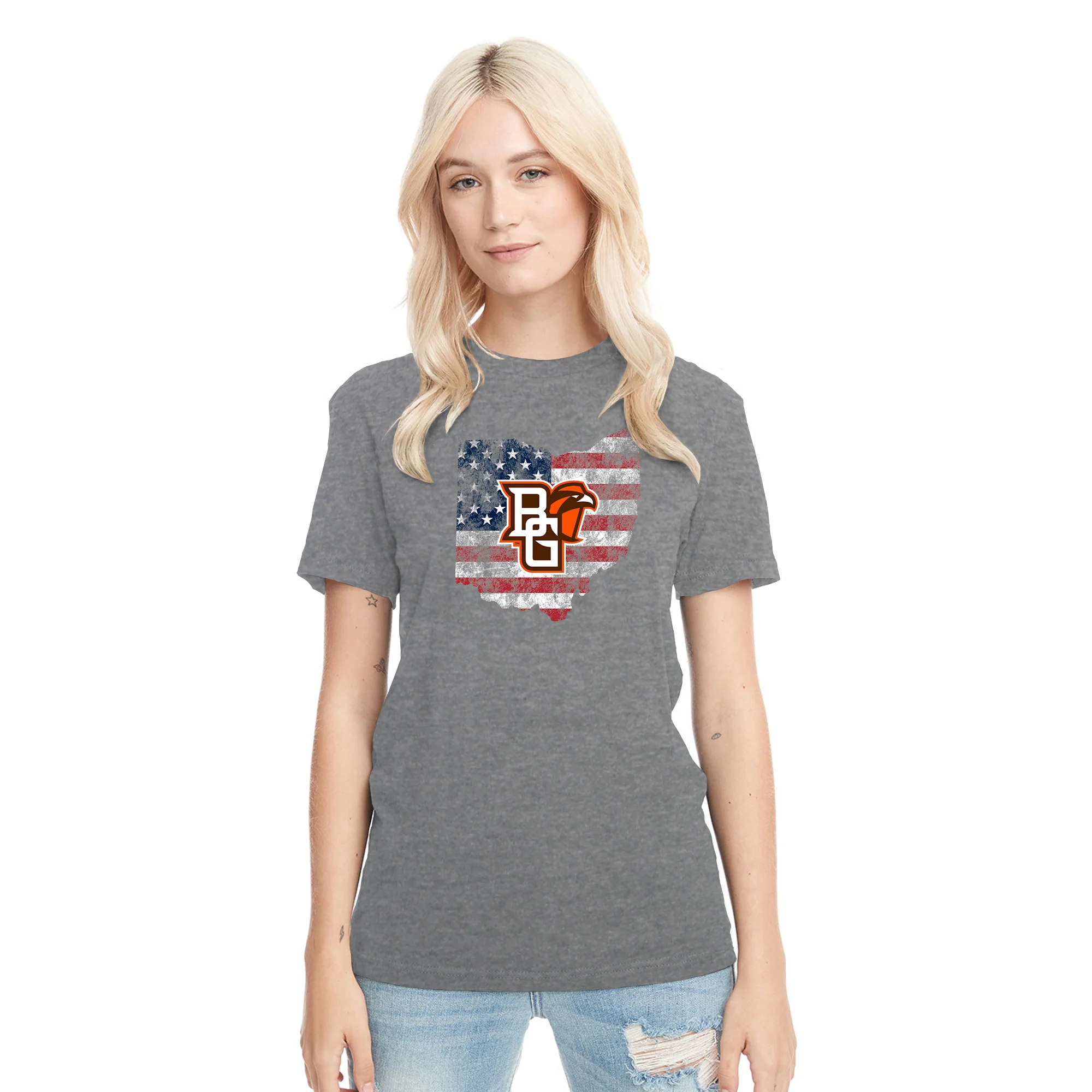 BGSU Patriotic State Silhouette NLA Triblend T-Shirt - Premium Heather - Image 4
