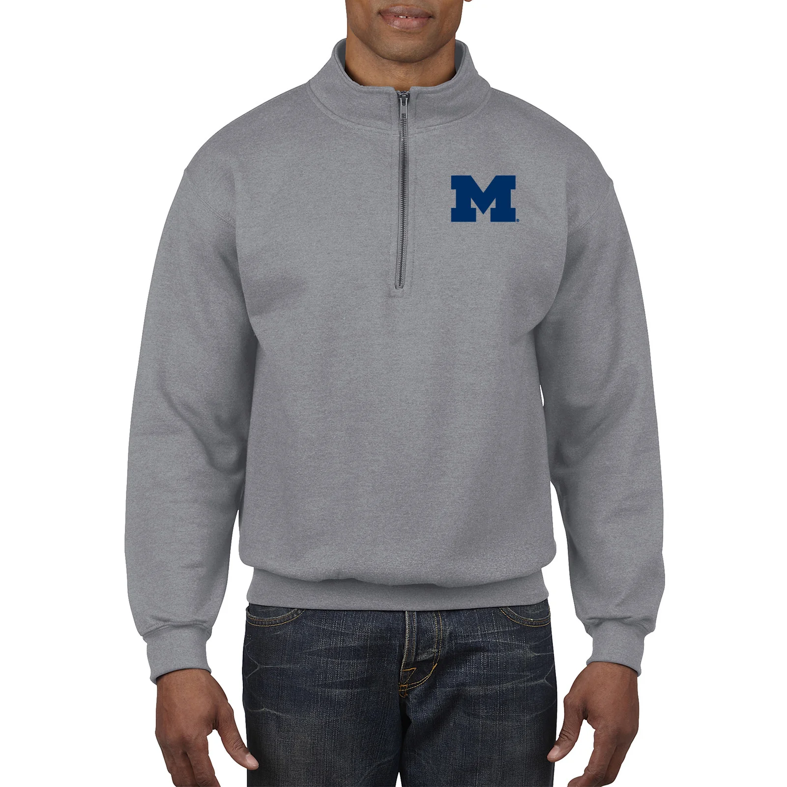 Michigan Primary Logo 1/4 Zip Sweatshirt - Sport Grey - Image 3