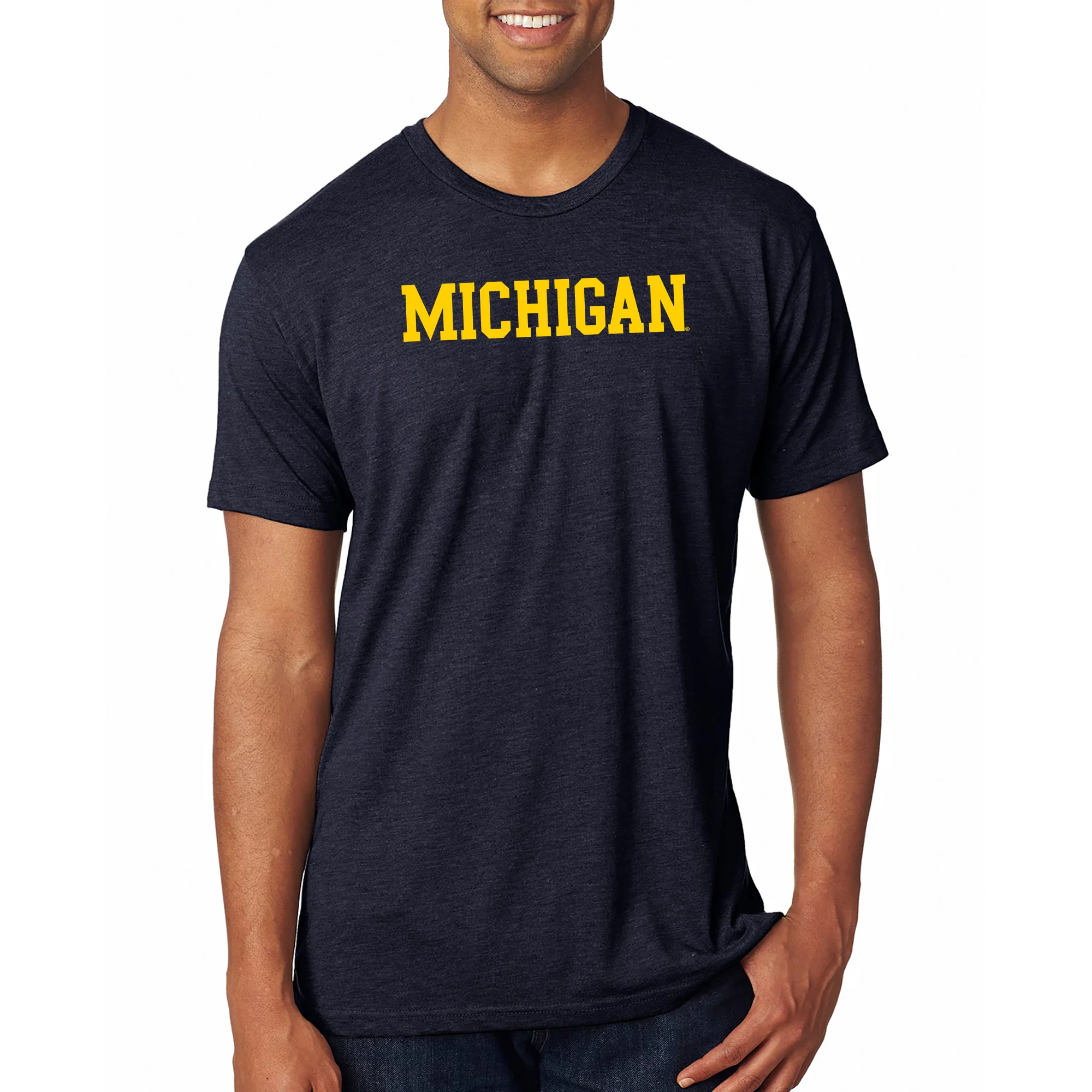 Basic Block University of Michigan Apparel Triblend T Shirt - Vintage Navy - Image 3