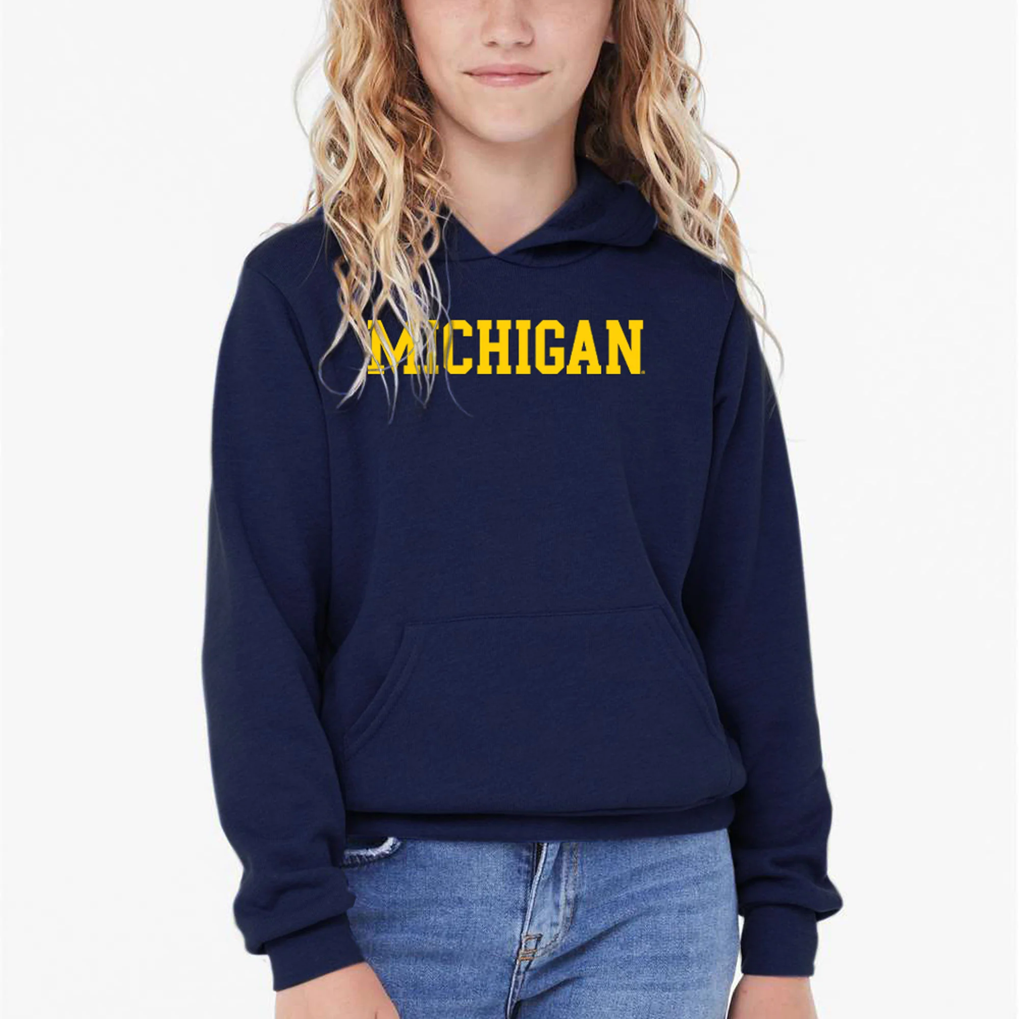 Block Michigan Youth Sponge Fleece Hoodie - Navy - Image 3