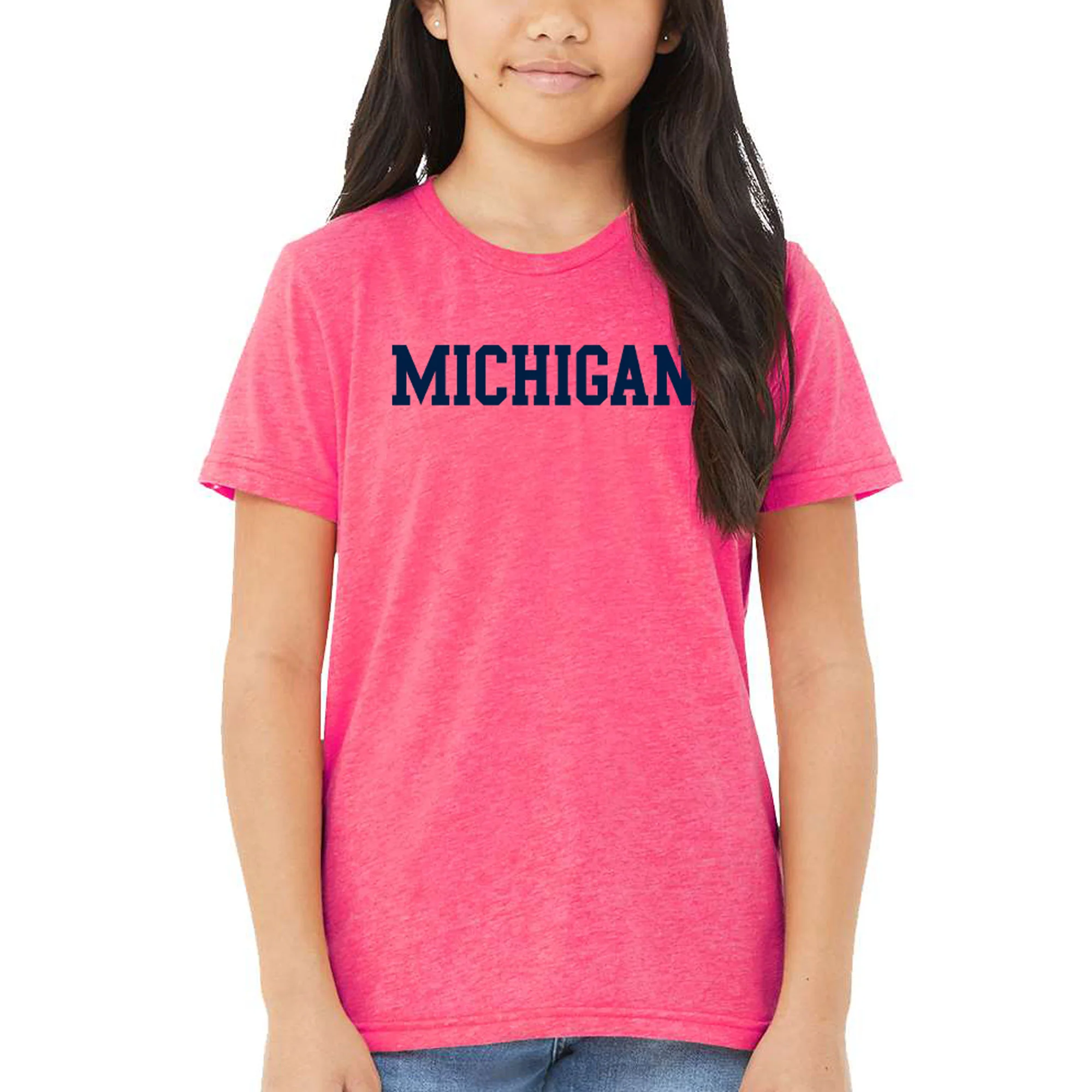 Block Michigan Youth Triblend T-Shirt - Charity Pink - Image 3