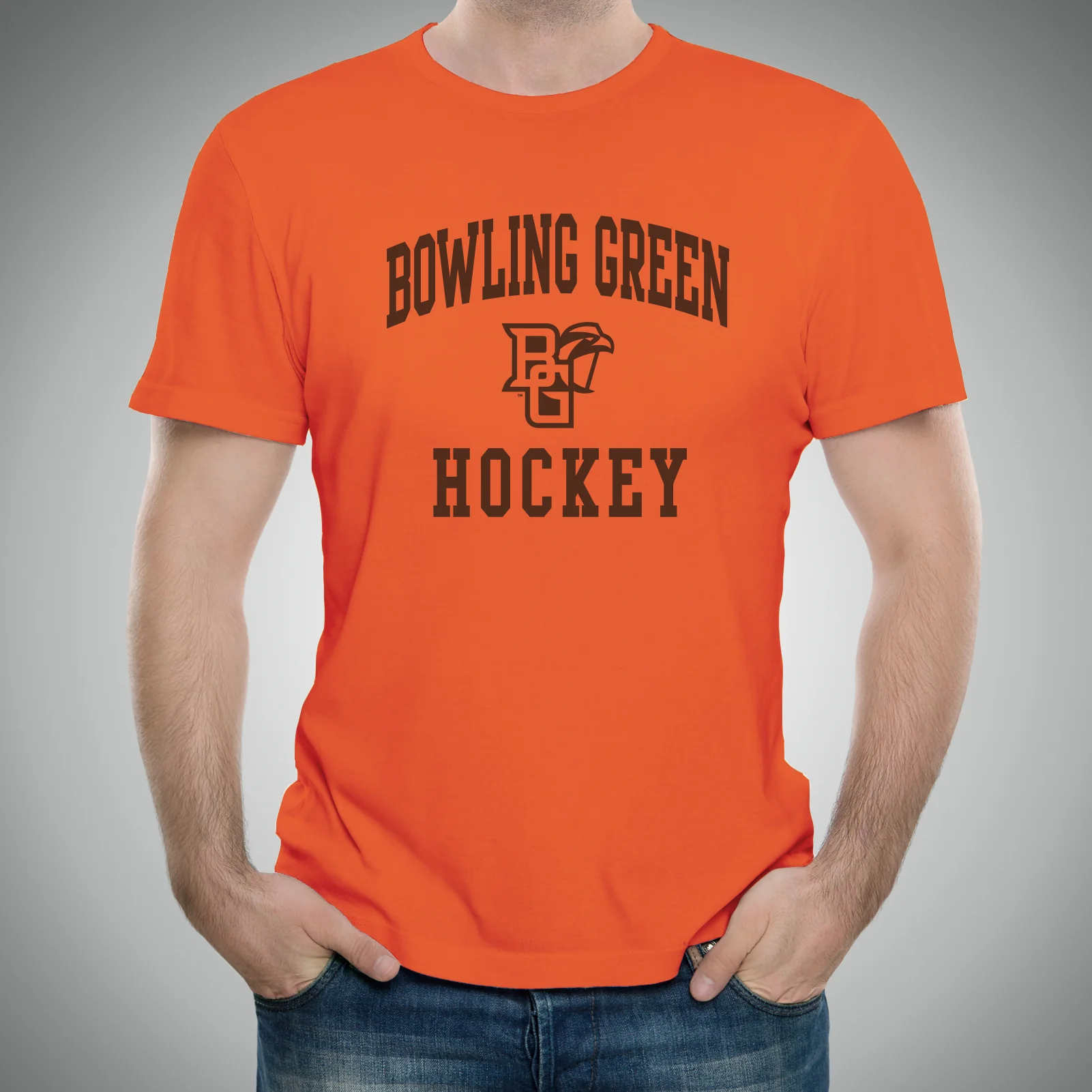 Bowling Green State University Falcons Arch Logo Hockey Short Sleeve T Shirt - Orange - Image 3