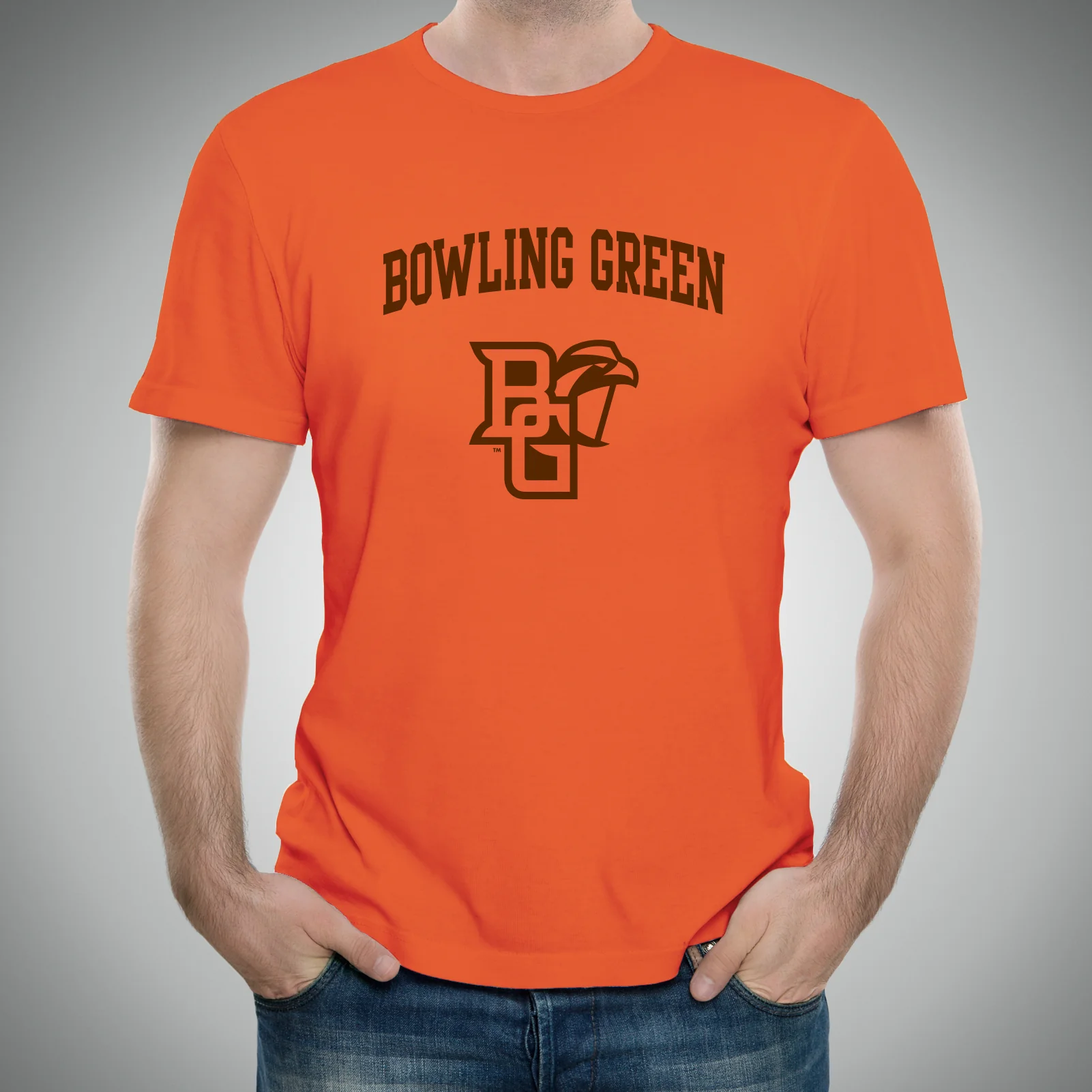 Bowling Green State University Falcons Arch Logo Basic Cotton Short Sleeve T Shirt - Orange - Image 4