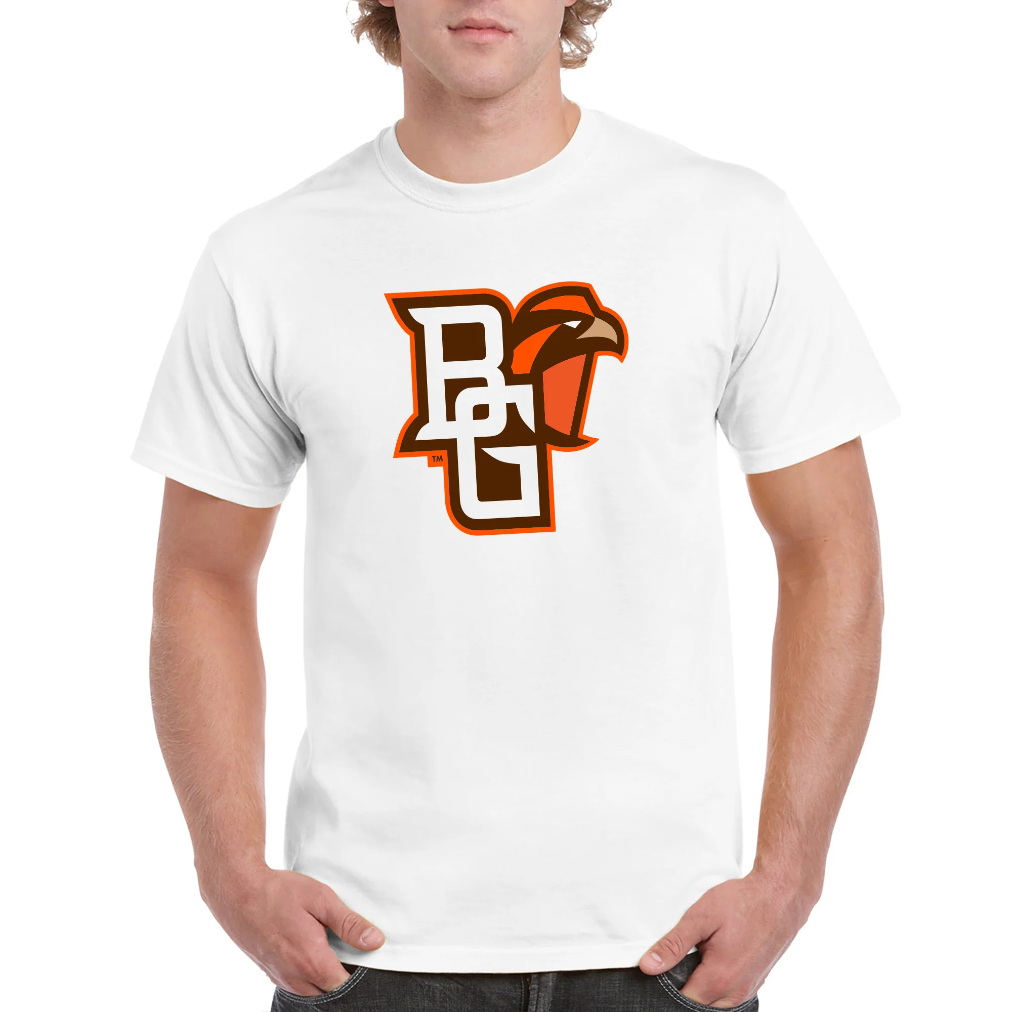 Bowling Green State University Falcons Primary Logo Cotton Short Sleeve T Shirt - White - Image 4