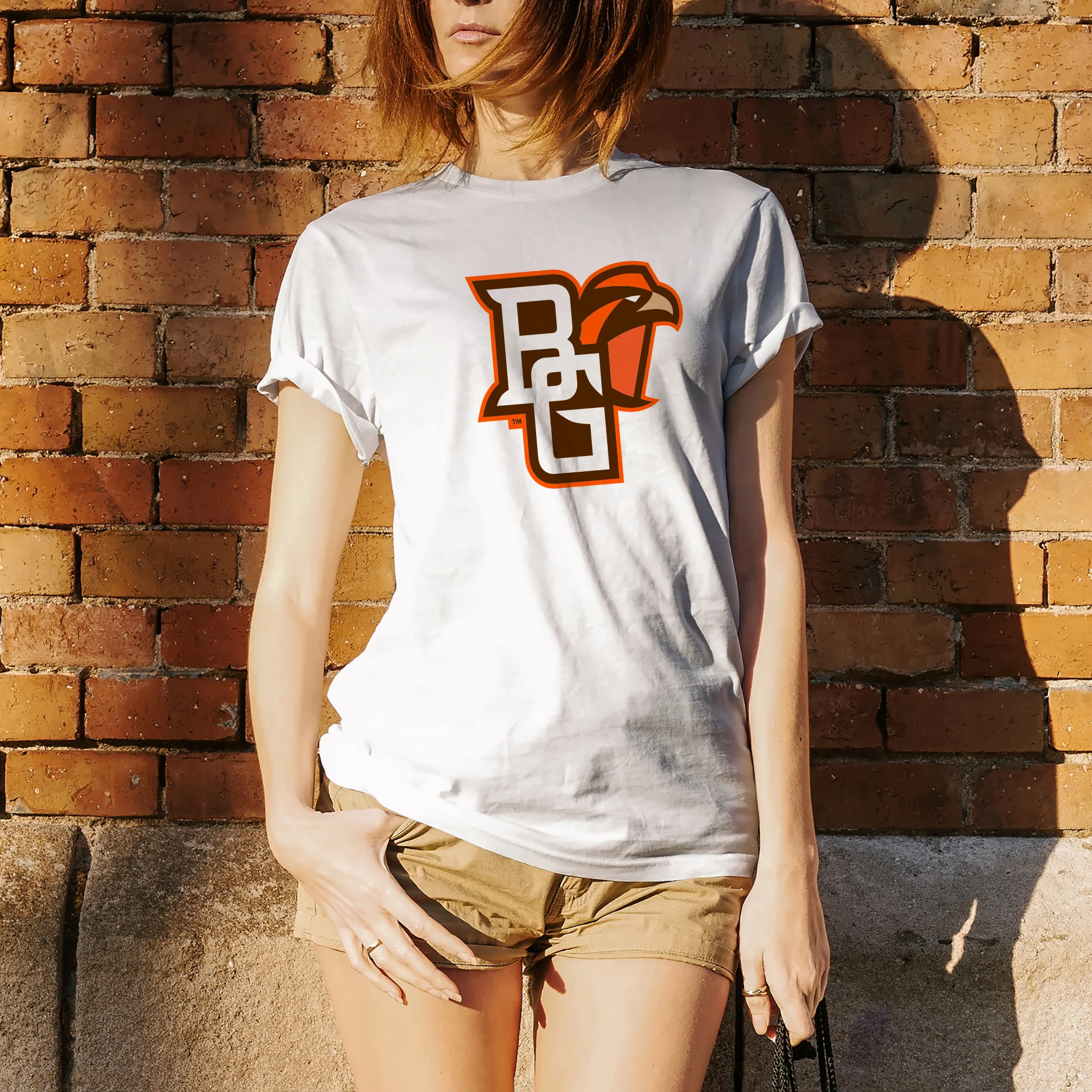 Bowling Green State University Falcons Primary Logo Cotton Short Sleeve T Shirt - White - Image 5