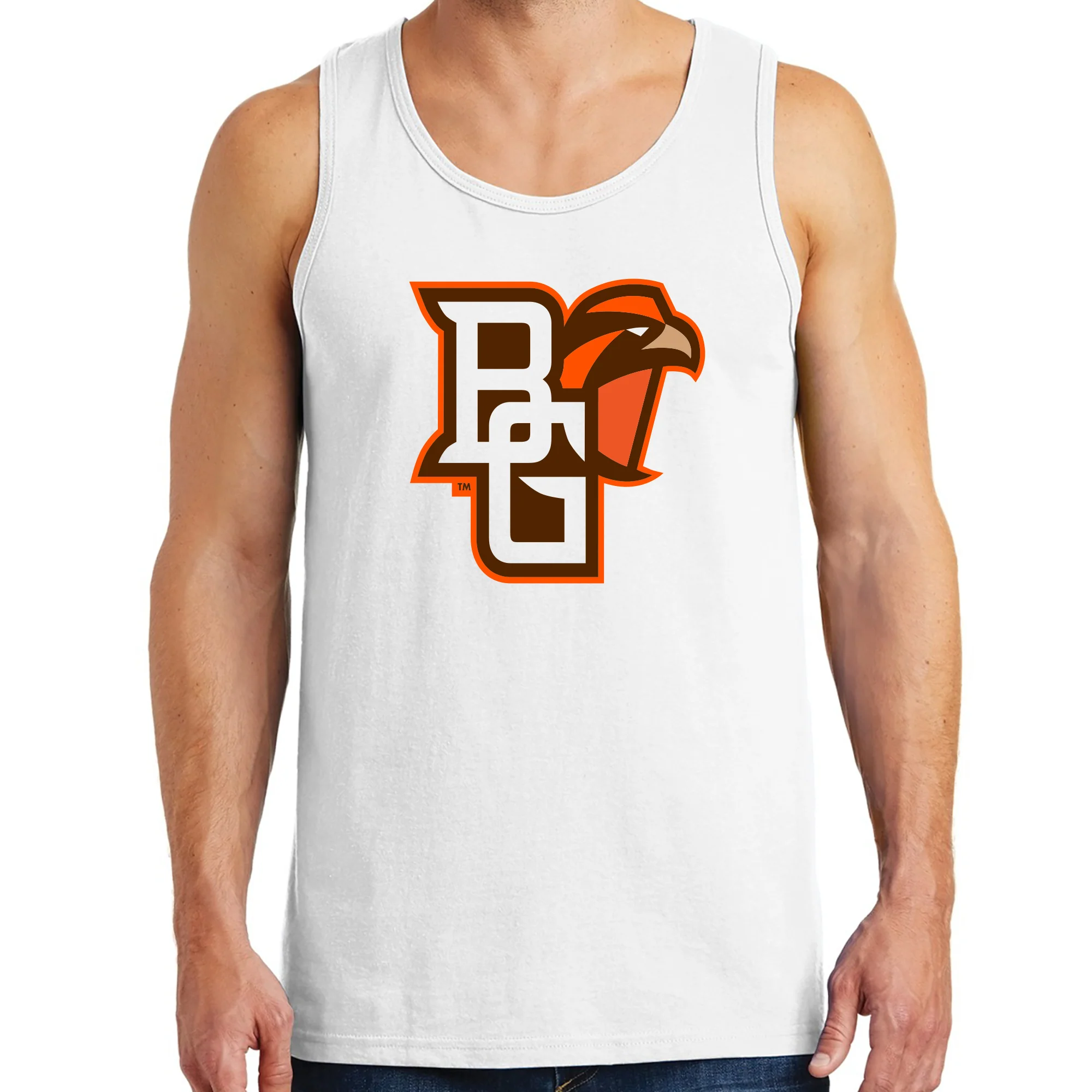 Bowling Green State University Falcons Primary Logo Cotton Tank Top - White - Image 3