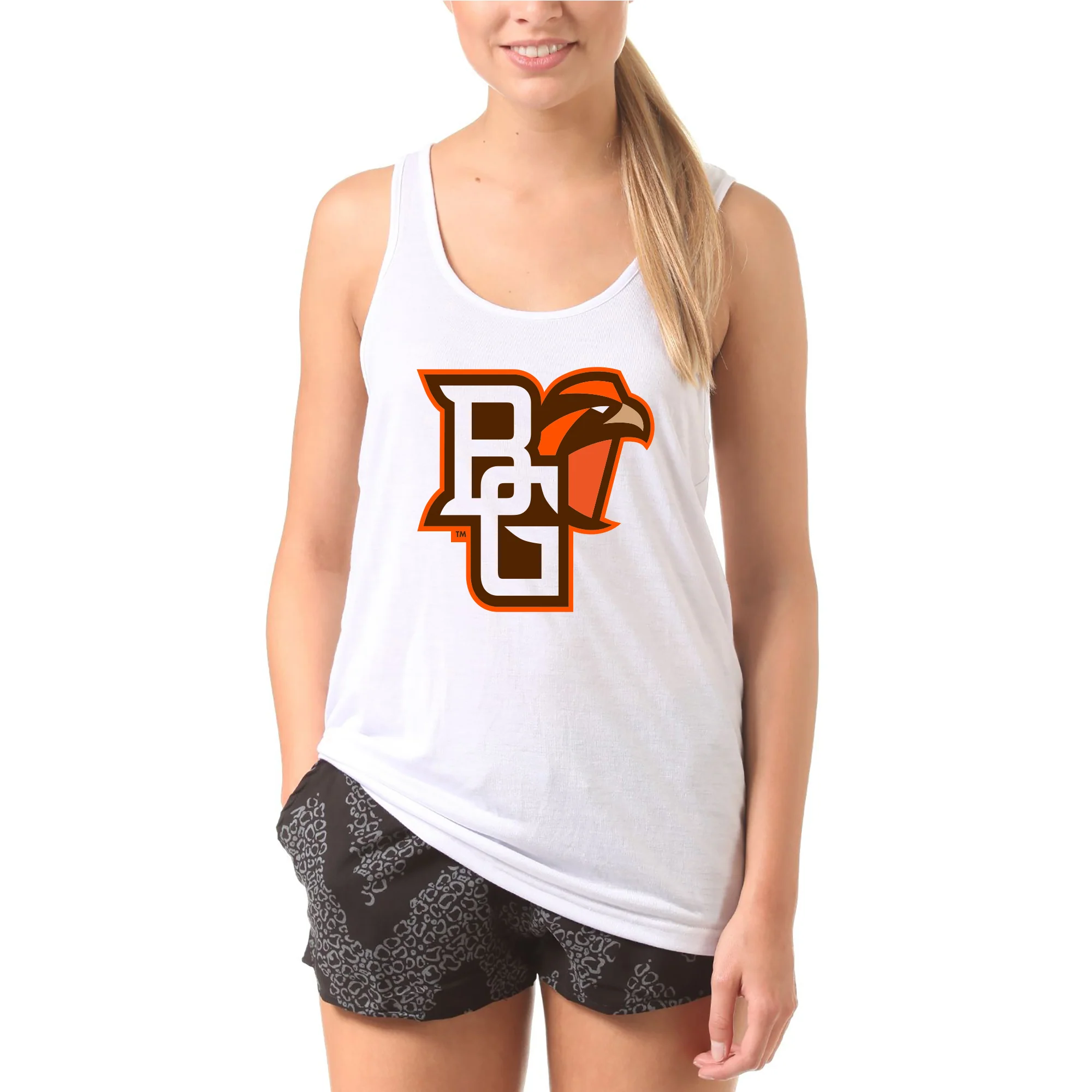 Bowling Green State University Falcons Primary Logo Cotton Tank Top - White - Image 4