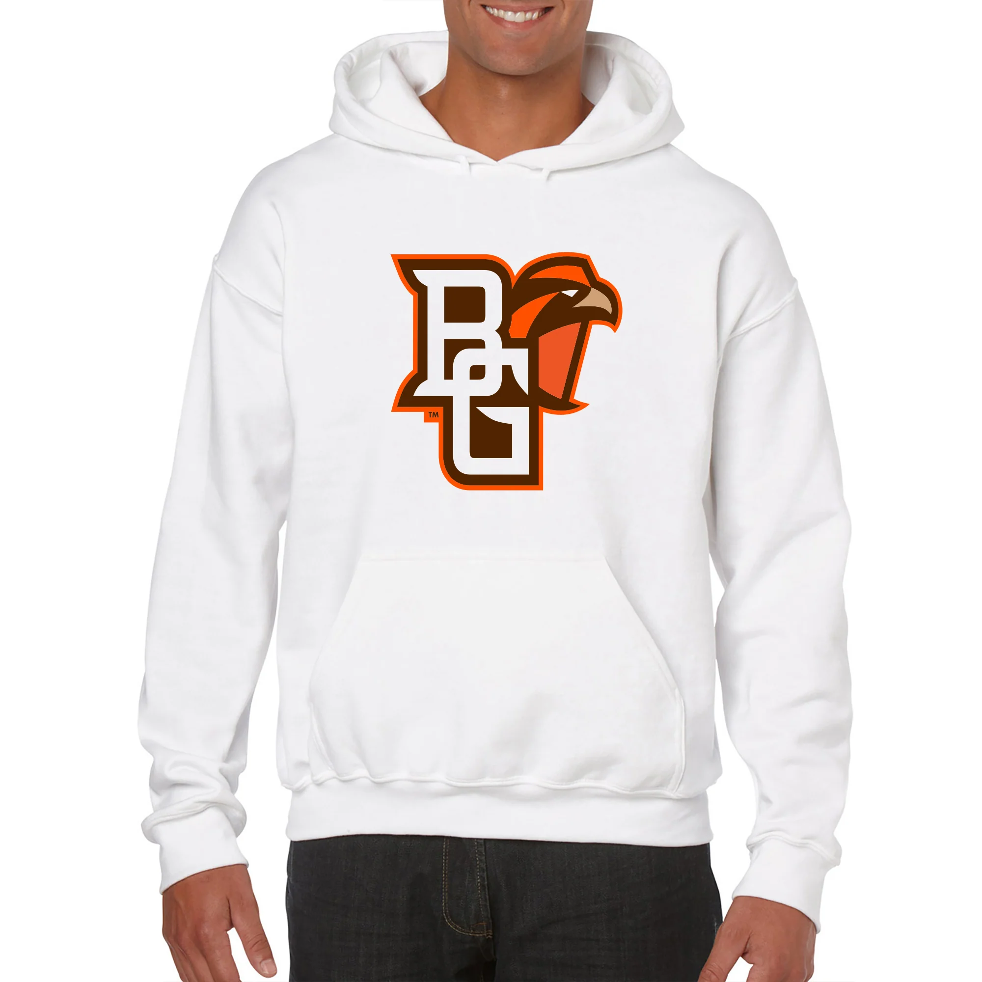 Bowling Green State University Falcons Primary Logo Heavy Blend Hoodie - White - Image 4