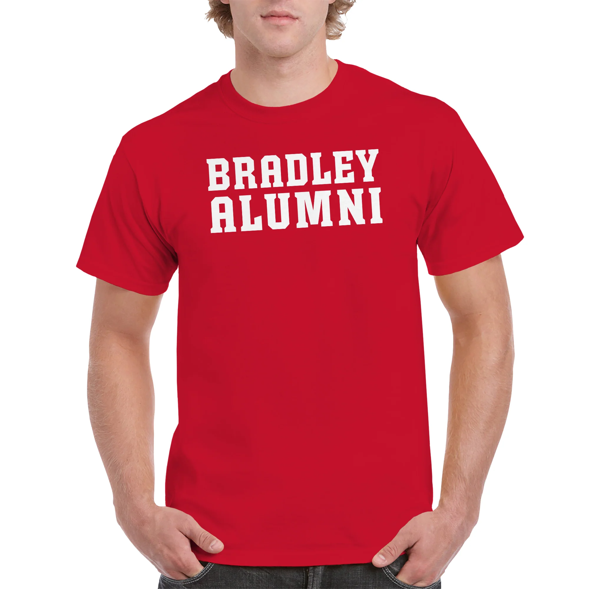 Bradley University Braves Basic Block Alumni Cotton Short Sleeve T Shirt - Red - Image 3