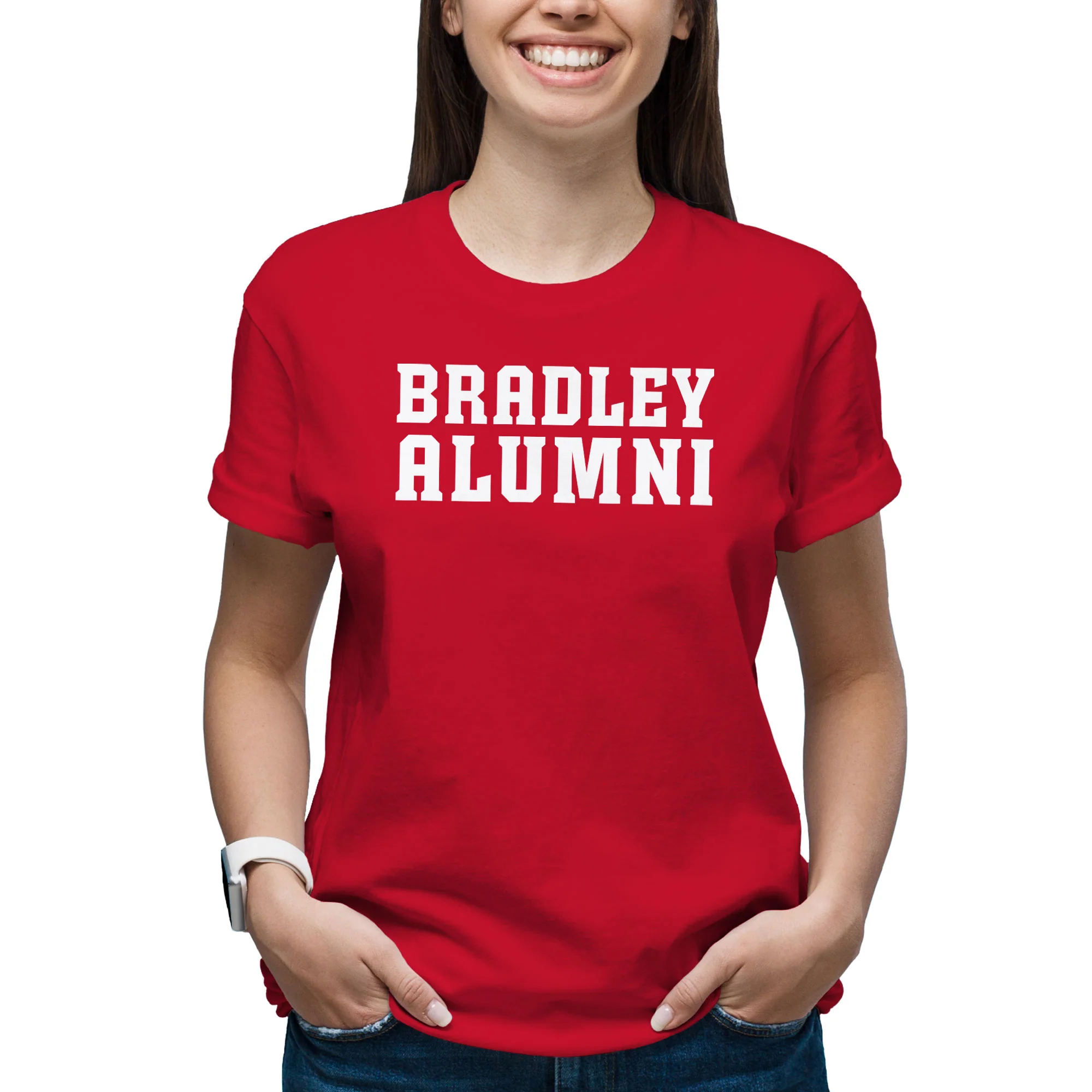 Bradley University Braves Basic Block Alumni Cotton Short Sleeve T Shirt - Red - Image 4
