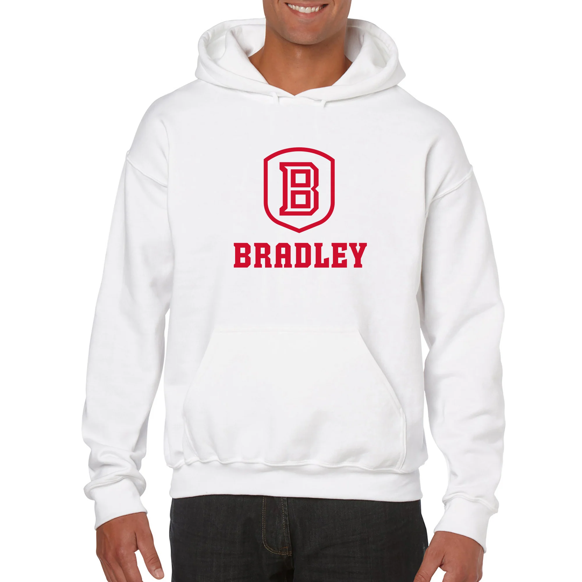 Bradley University Braves Primary Logo Heavy Blend Hoodie - White - Image 3