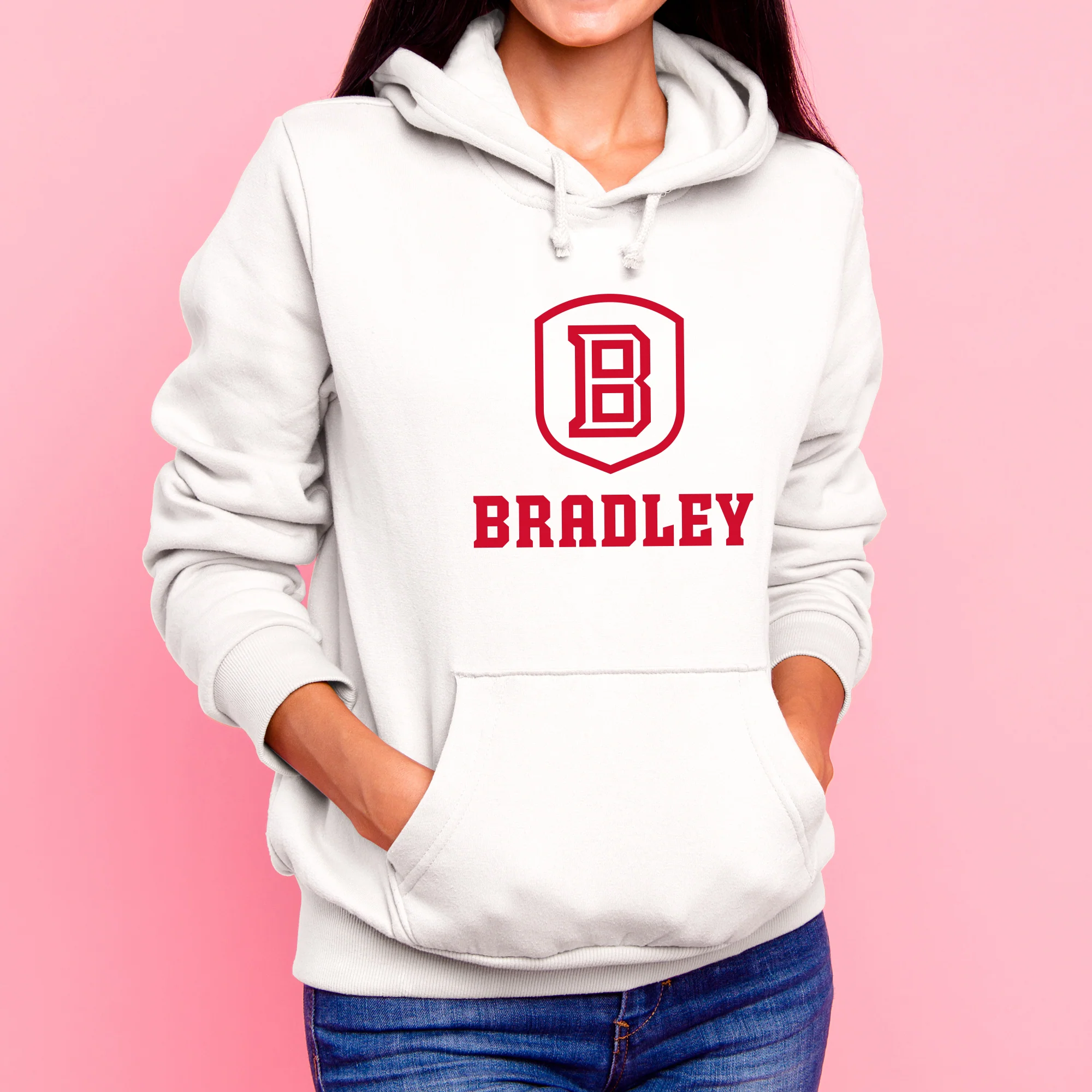Bradley University Braves Primary Logo Heavy Blend Hoodie - White - Image 4