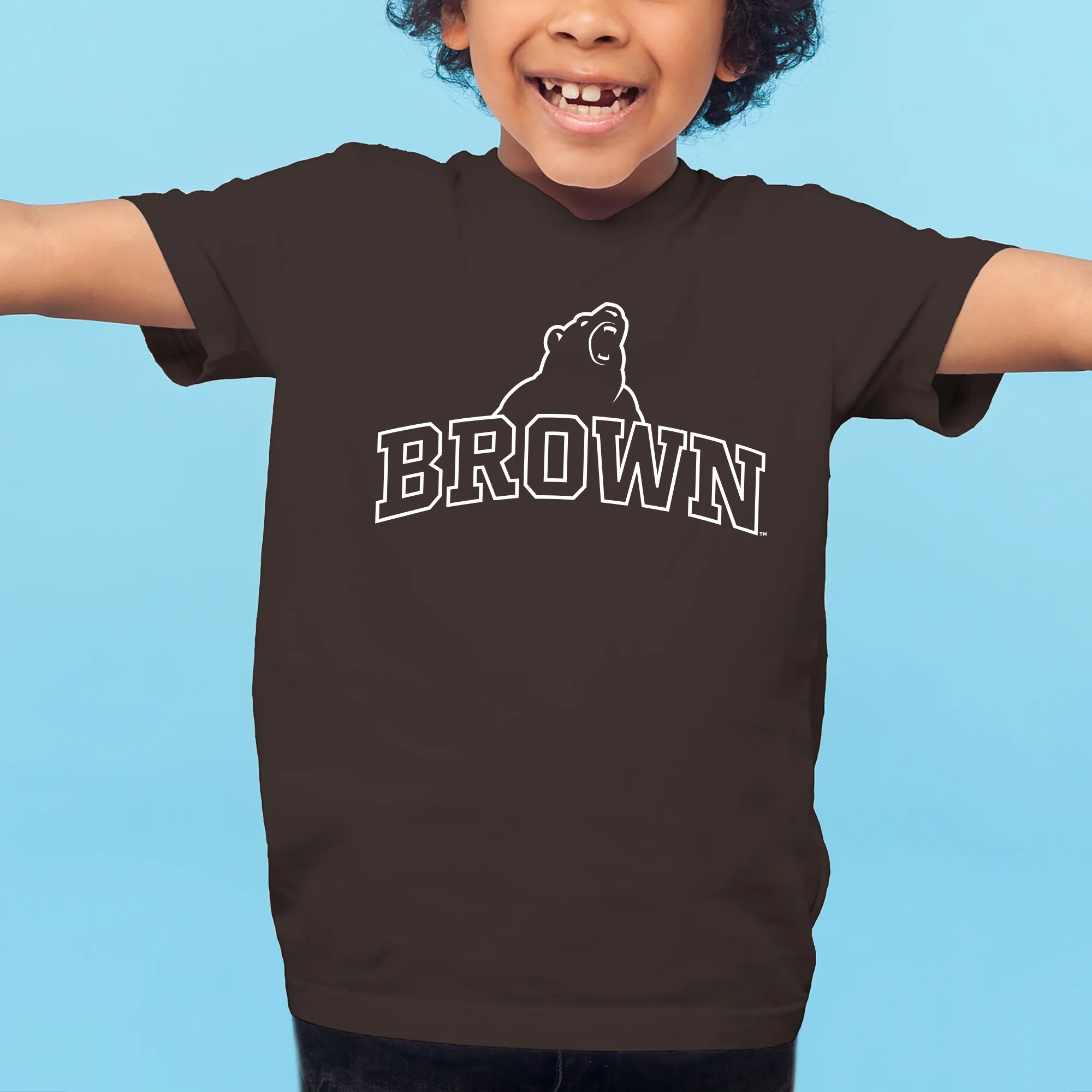 Brown University Bears Arch Logo Youth Short Sleeve T Shirt - Dark Chocolate - Image 3