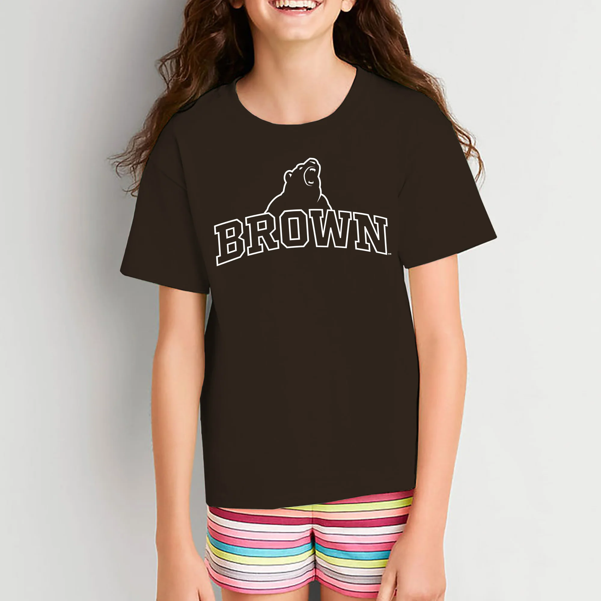 Brown University Bears Arch Logo Youth Short Sleeve T Shirt - Dark Chocolate - Image 4