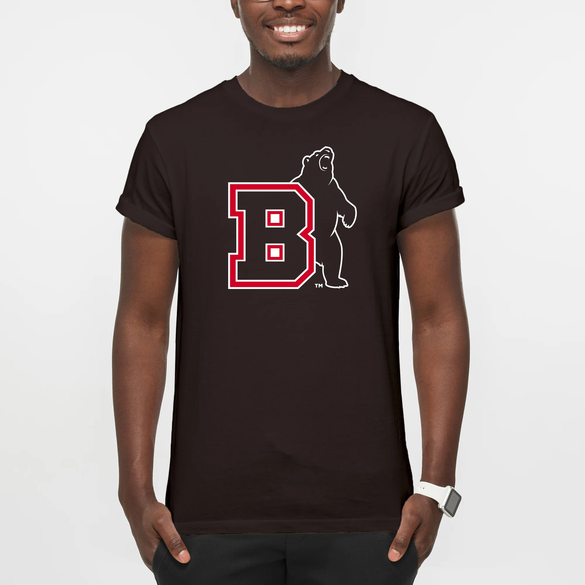 Brown University Bears Primary Logo Short Sleeve T Shirt - Dark Chocolate - Image 3