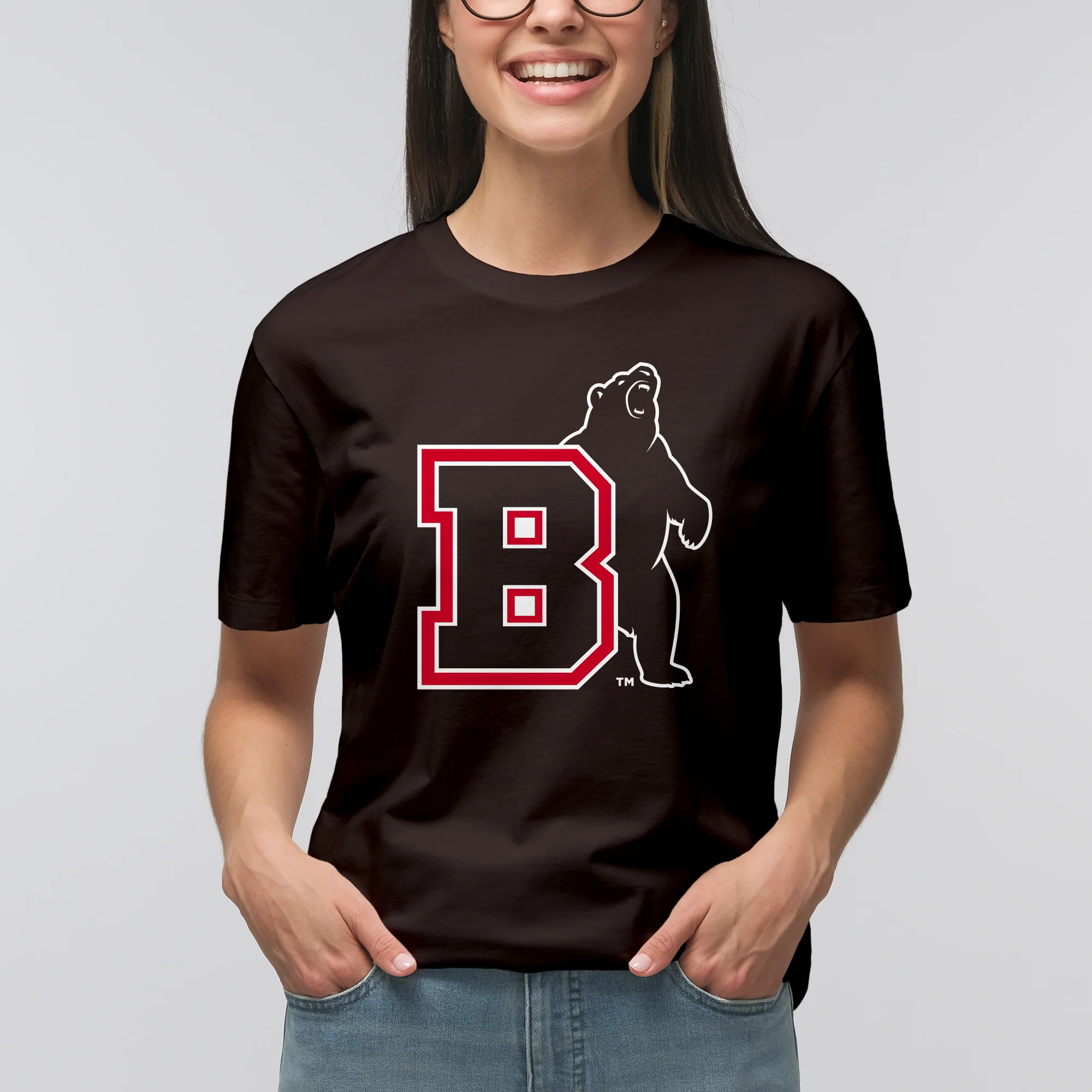 Brown University Bears Primary Logo Short Sleeve T Shirt - Dark Chocolate - Image 4