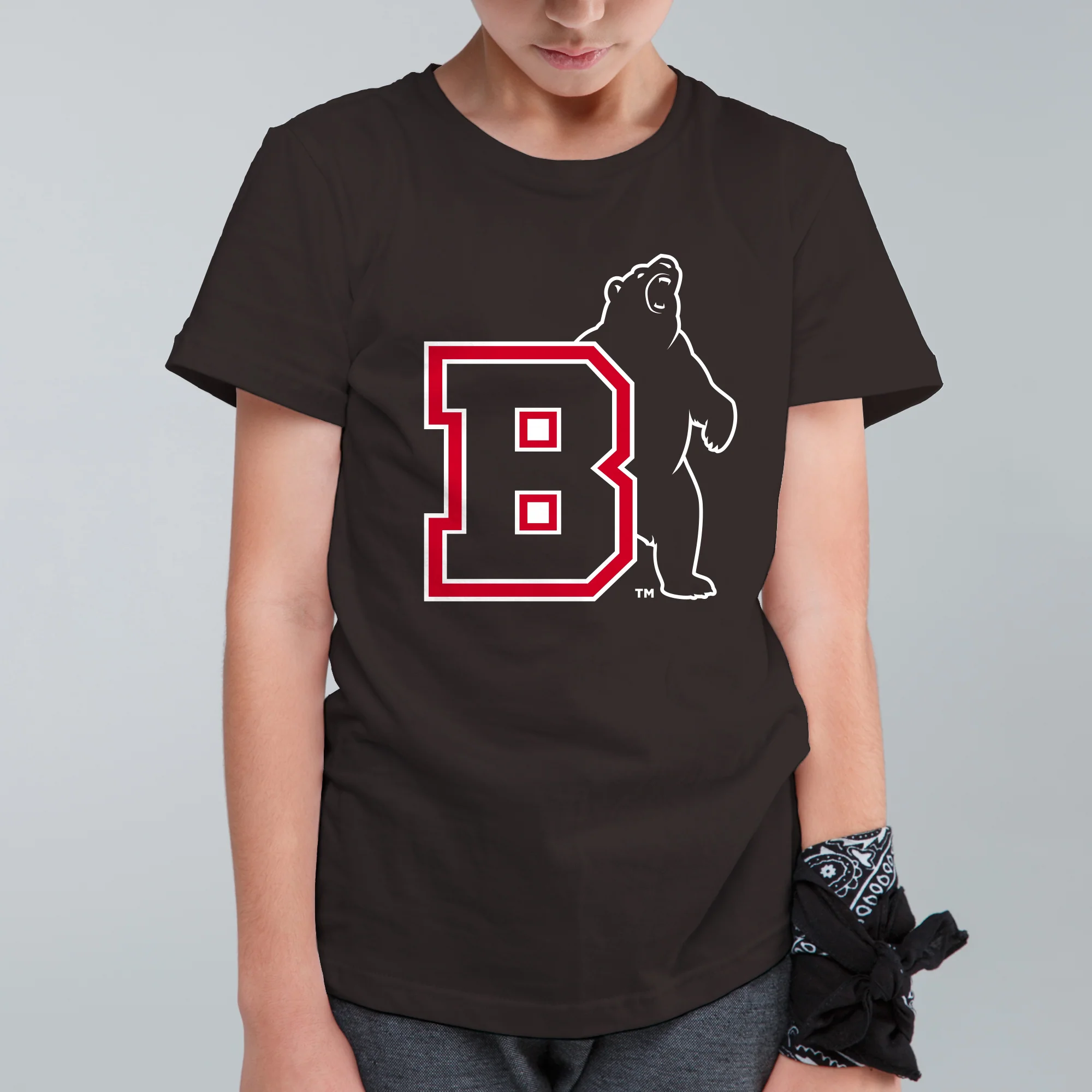 Brown University Bears Primary Logo Youth Short Sleeve T Shirt - Dark Chocolate - Image 3