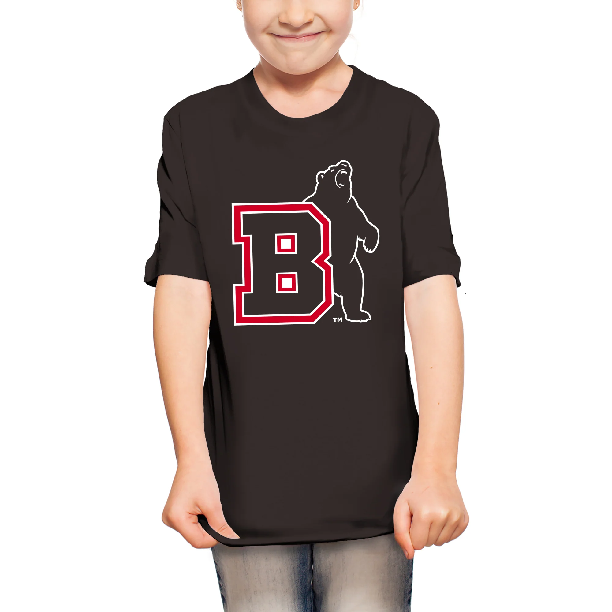 Brown University Bears Primary Logo Youth Short Sleeve T Shirt - Dark Chocolate - Image 4