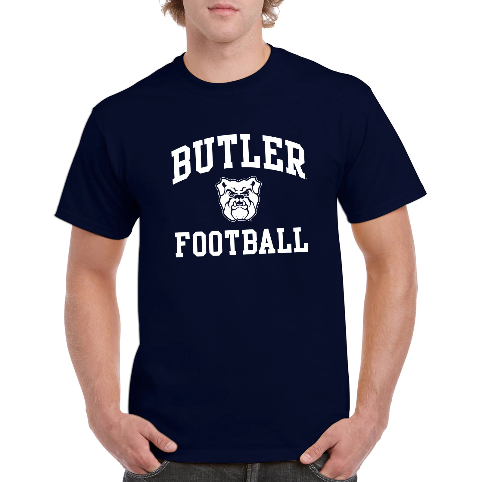Butler University Bulldogs Arch Logo Football Short Sleeve T Shirt - Navy - Image 4