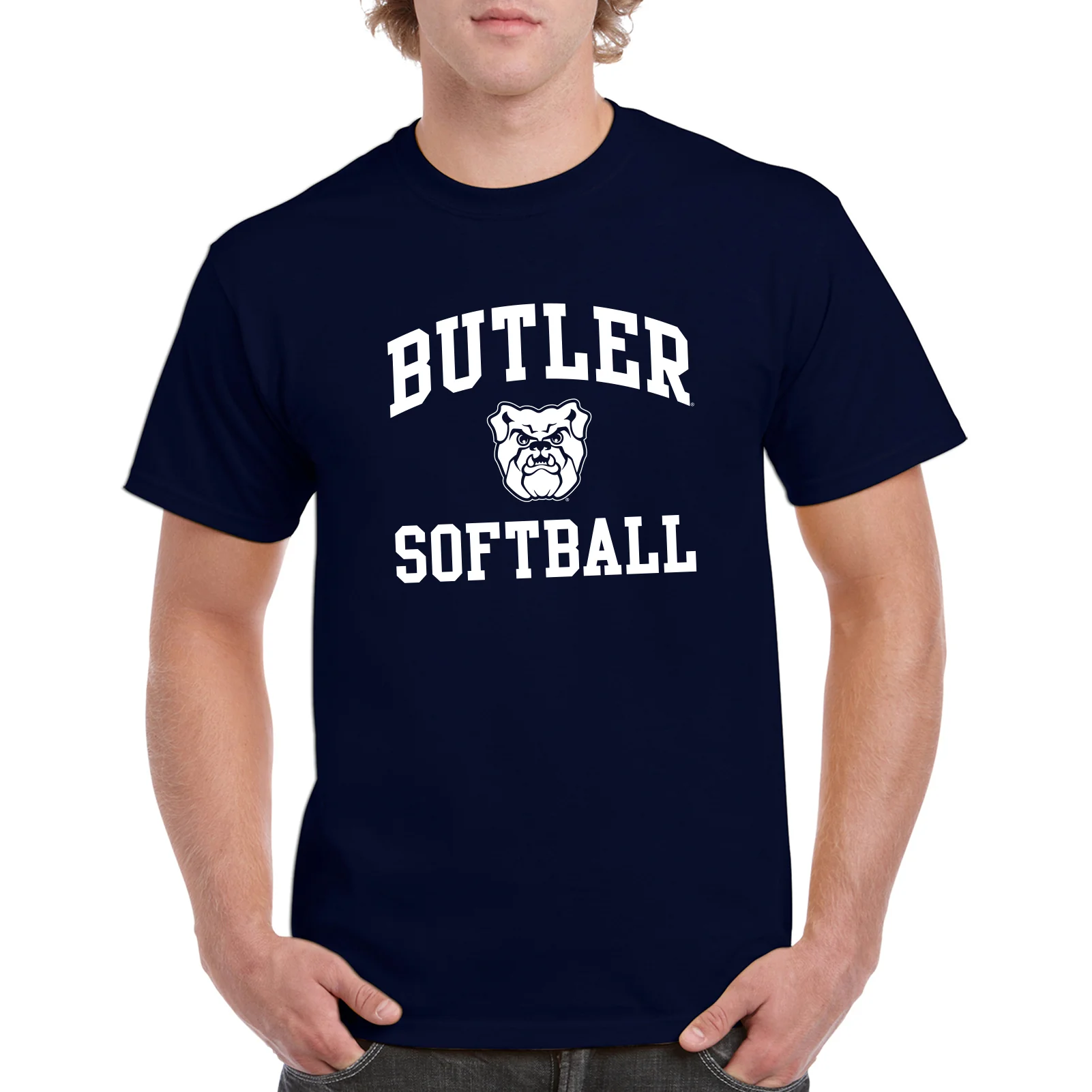 Butler University Bulldogs Arch Logo Softball Short Sleeve T Shirt - Navy - Image 4