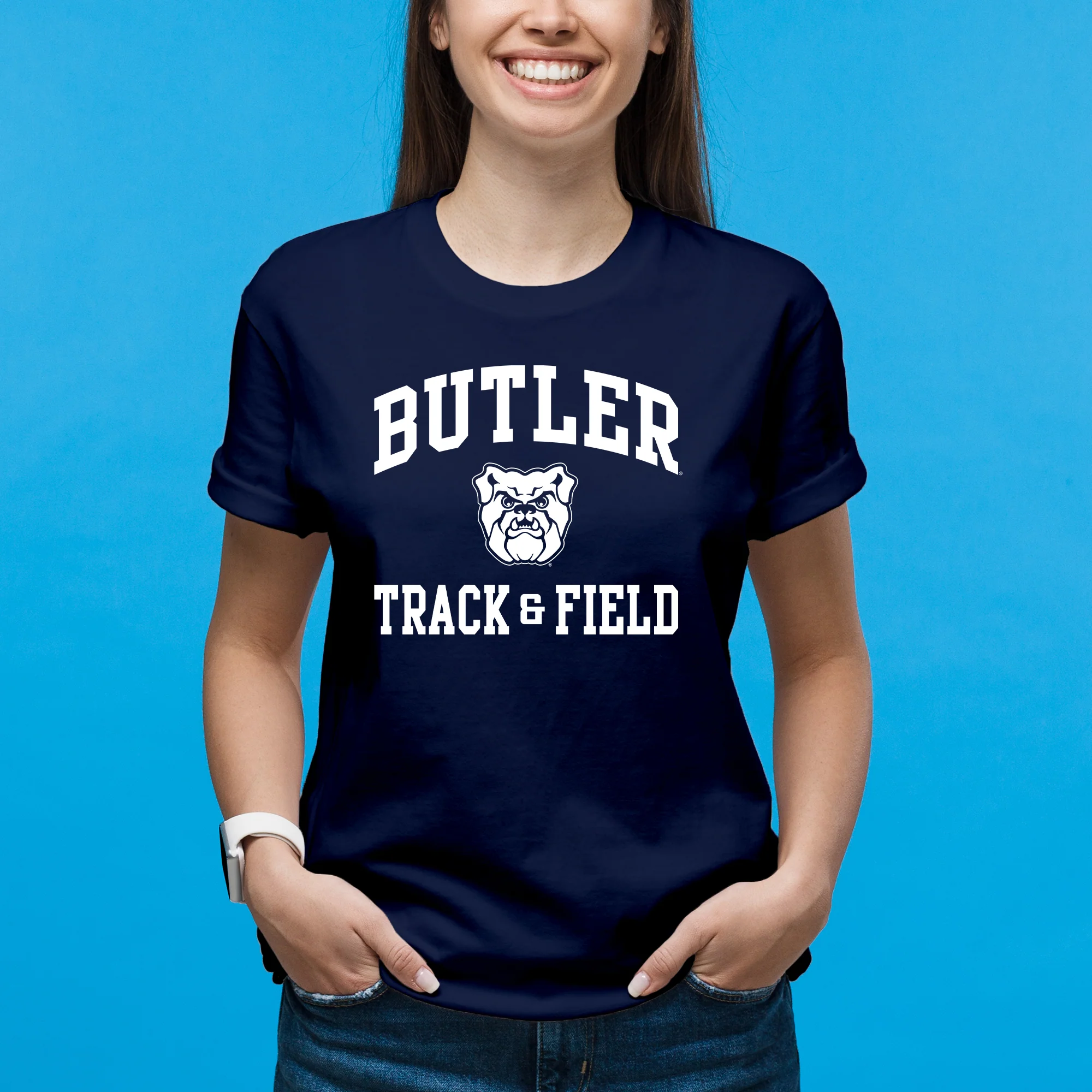 Butler University Bulldogs Arch Logo Track & Field Short Sleeve T Shirt - Navy - Image 5
