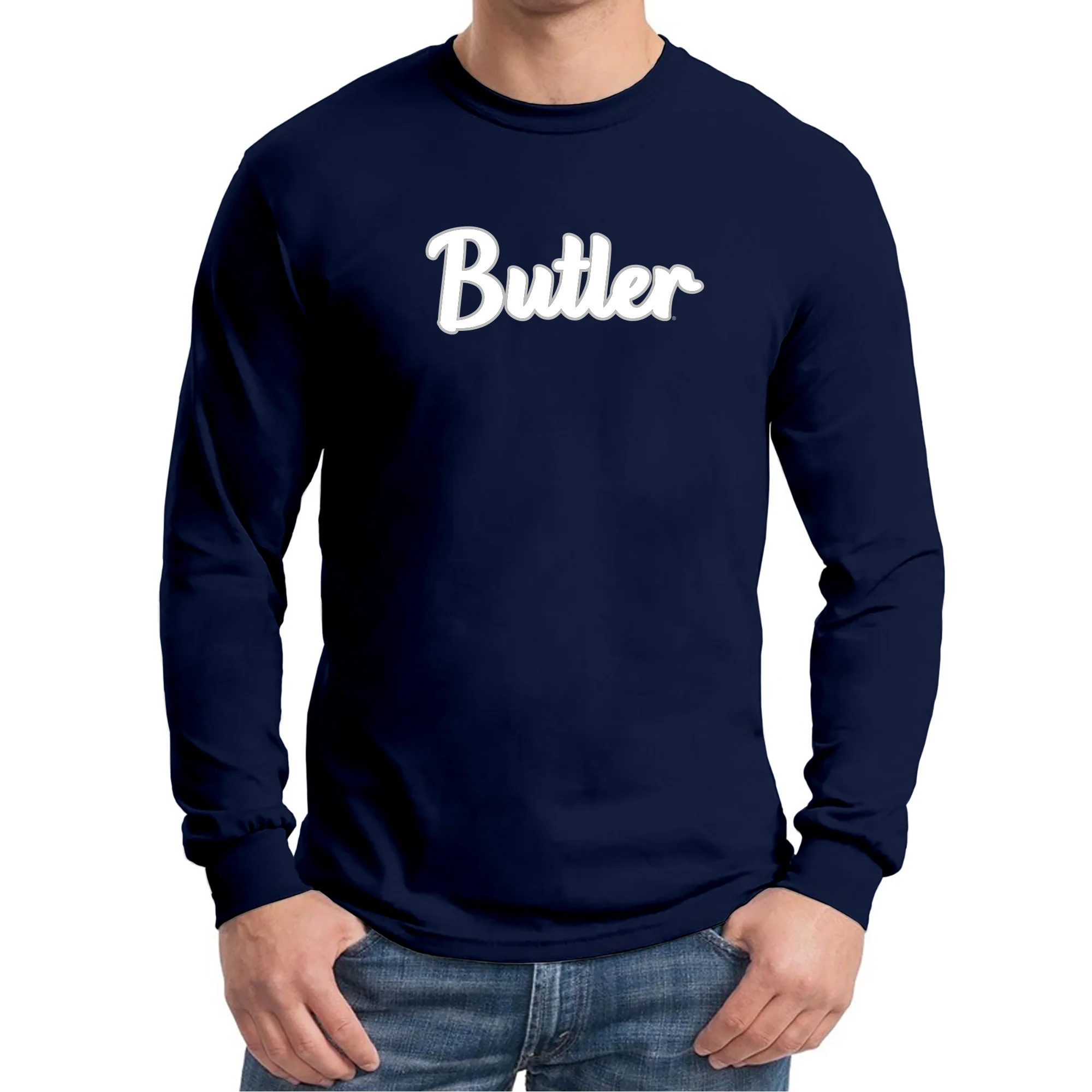 Butler University Bulldogs Basic Script Cotton Long Sleeve T-Shirt - Navy - Image 3