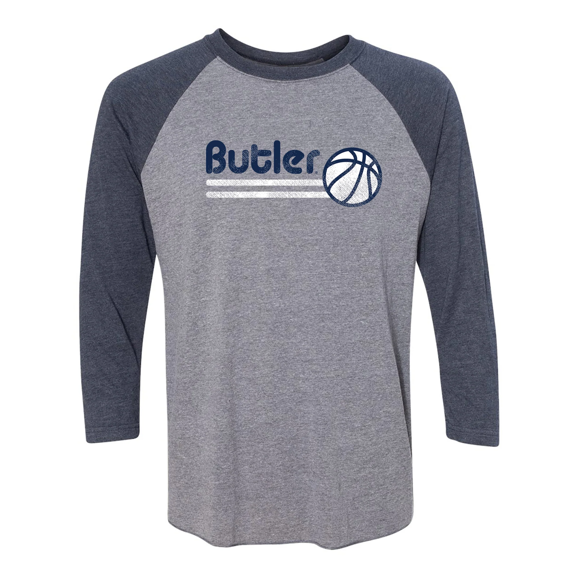 Butler University Bulldogs Basketball Bubble Raglan 3/4 Sleeve - Premium Heather/Vintage Navy