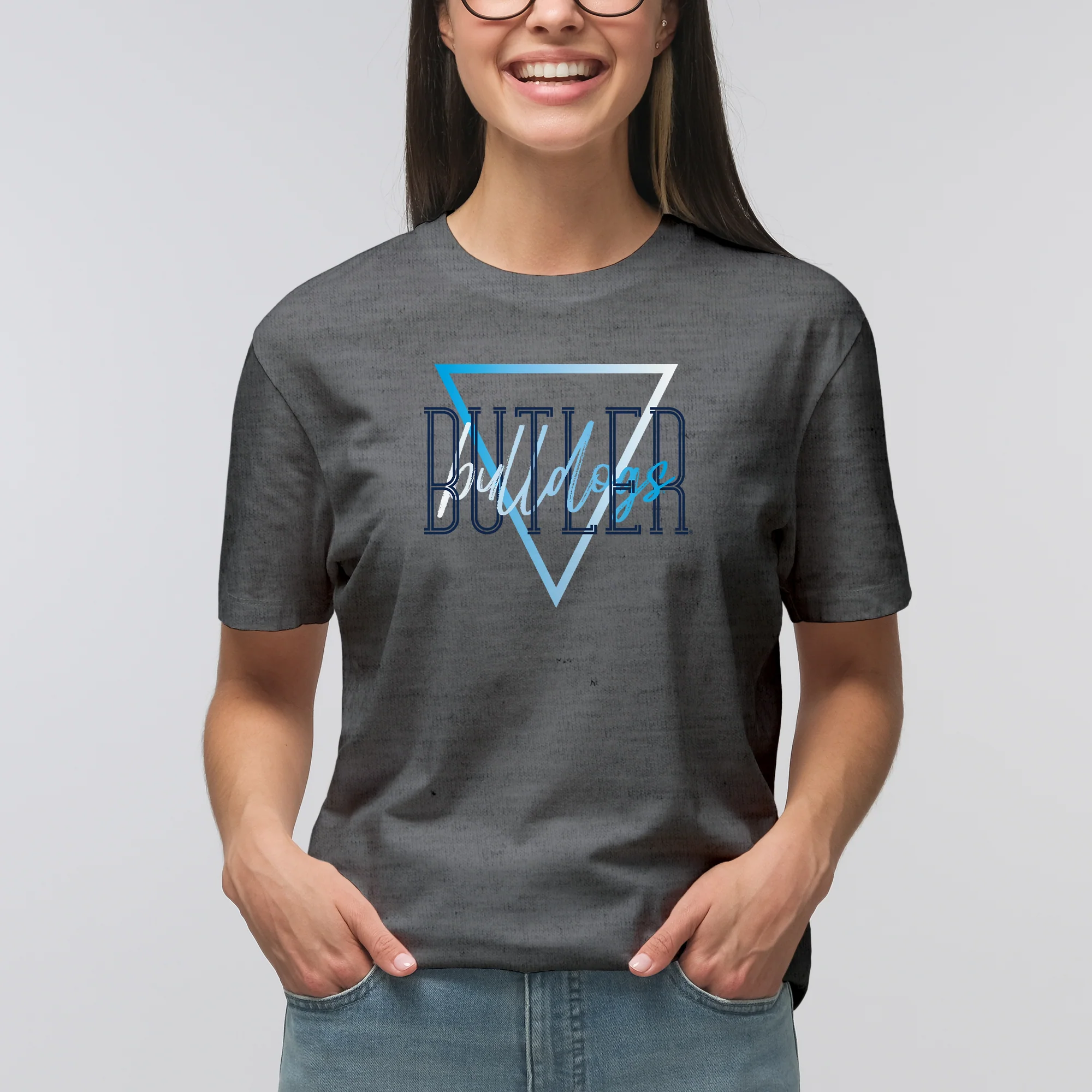 Butler University Bulldogs Gradient Triangle T-Shirt - Graphite Heather - Image 4