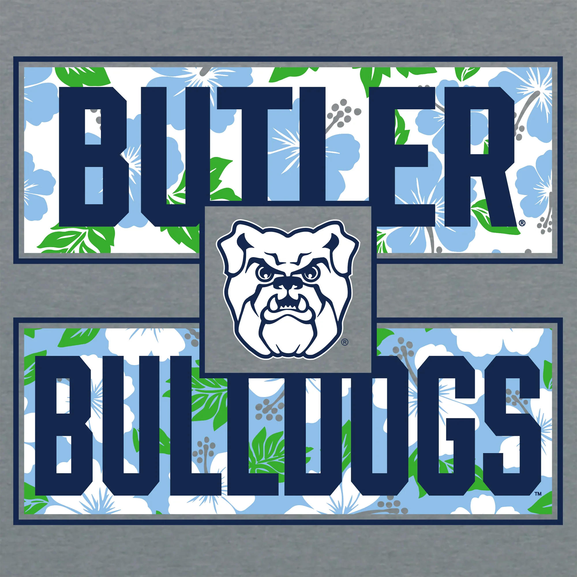 Butler University Bulldogs Hibiscus Pattern Blocks T-Shirt - Graphite Heather - Image 2