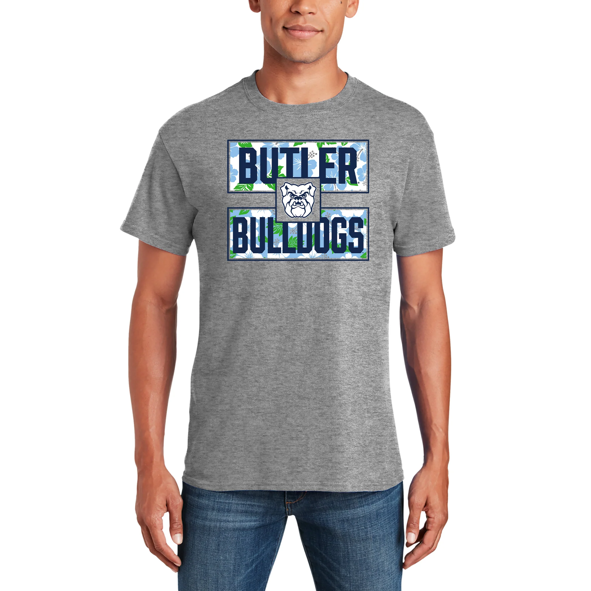 Butler University Bulldogs Hibiscus Pattern Blocks T-Shirt - Graphite Heather - Image 3