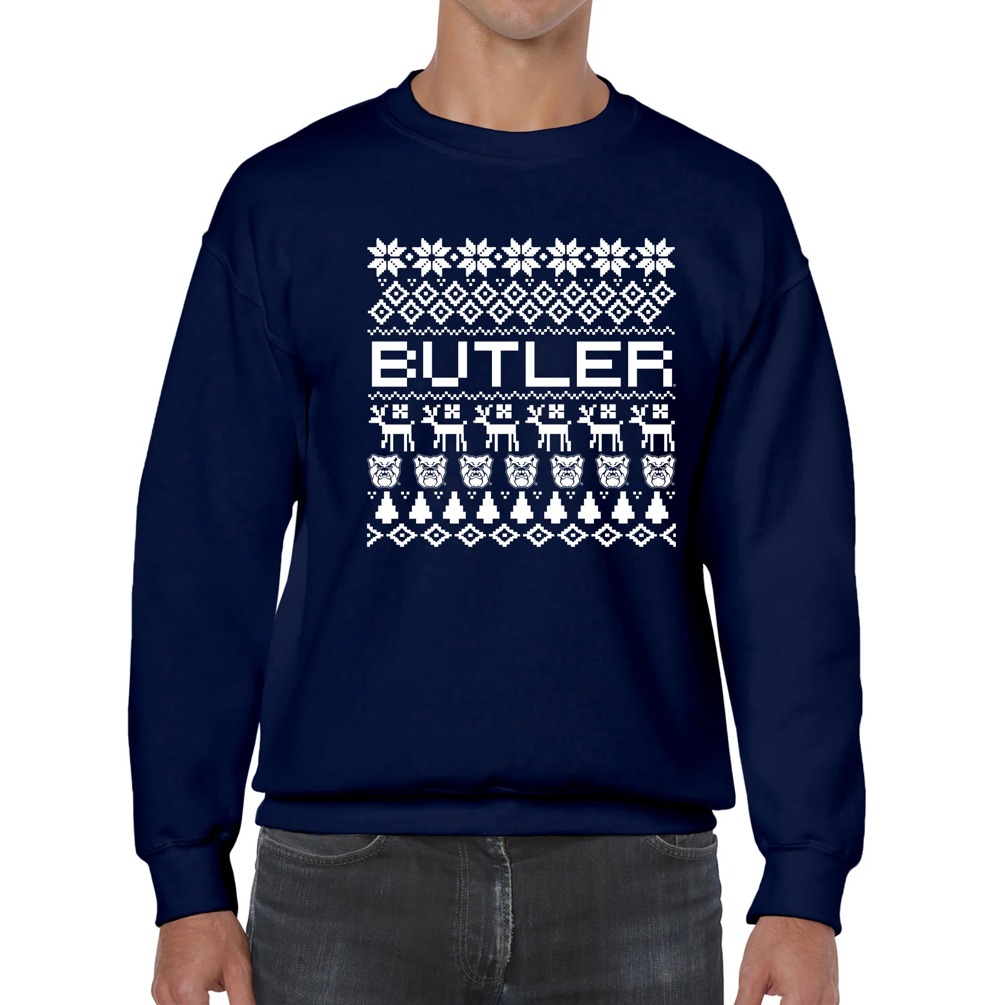 Butler University Bulldogs Ugly Holiday Sweater Crewneck - Navy - Image 3