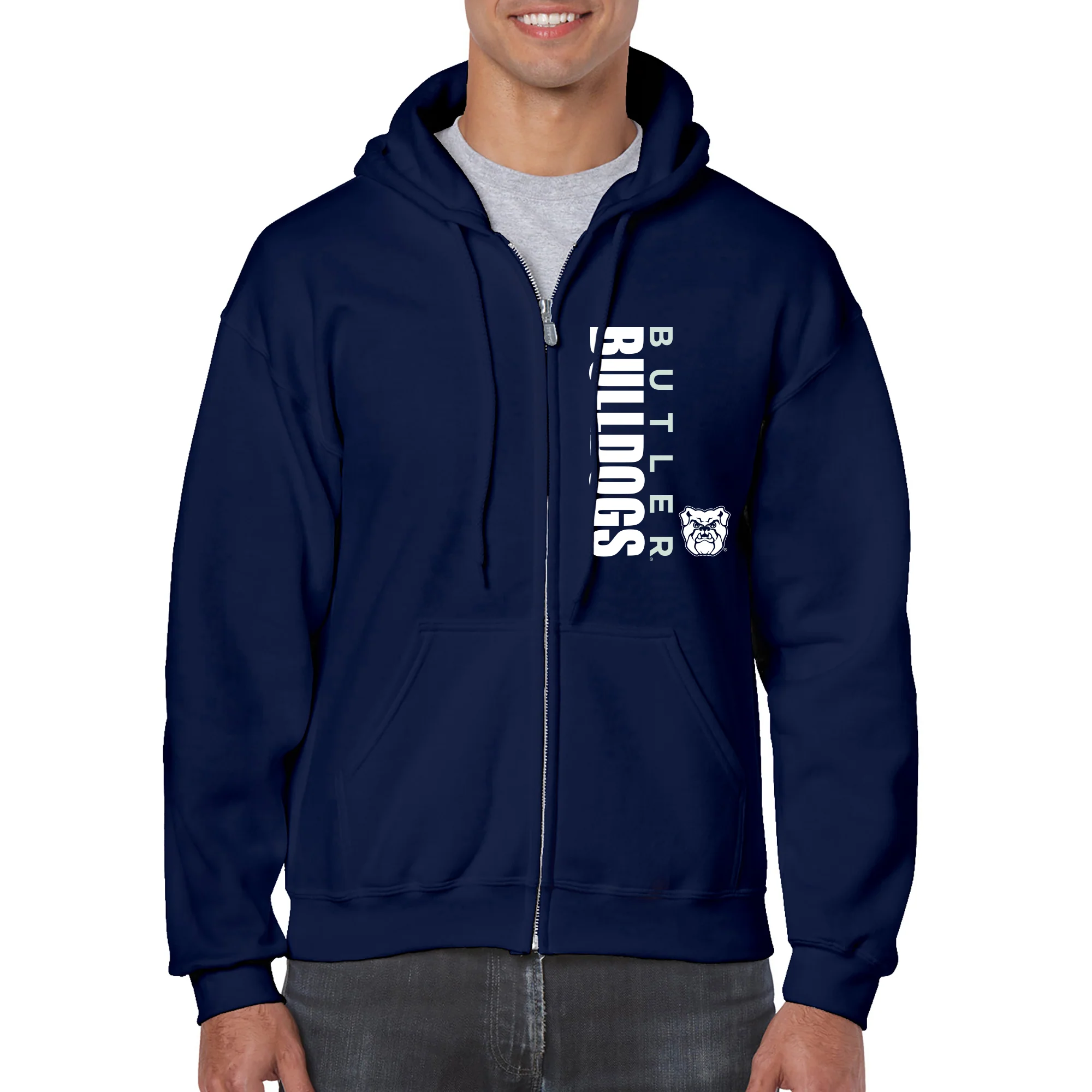 Butler University Bulldogs Vertical Block Left Chest Zip Hoodie - Navy - Image 4