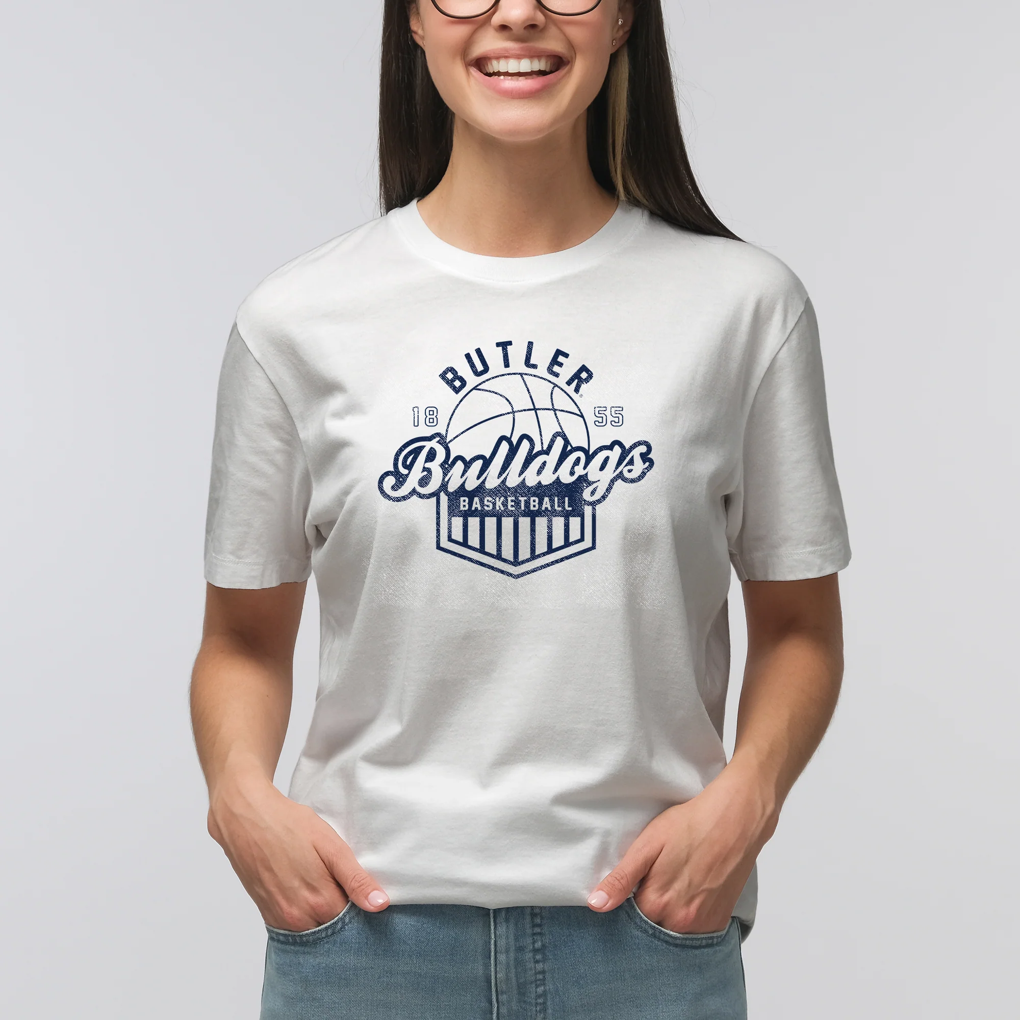 Butler University Bulldogs Vintage Basketball Shield T-Shirt - White - Image 4