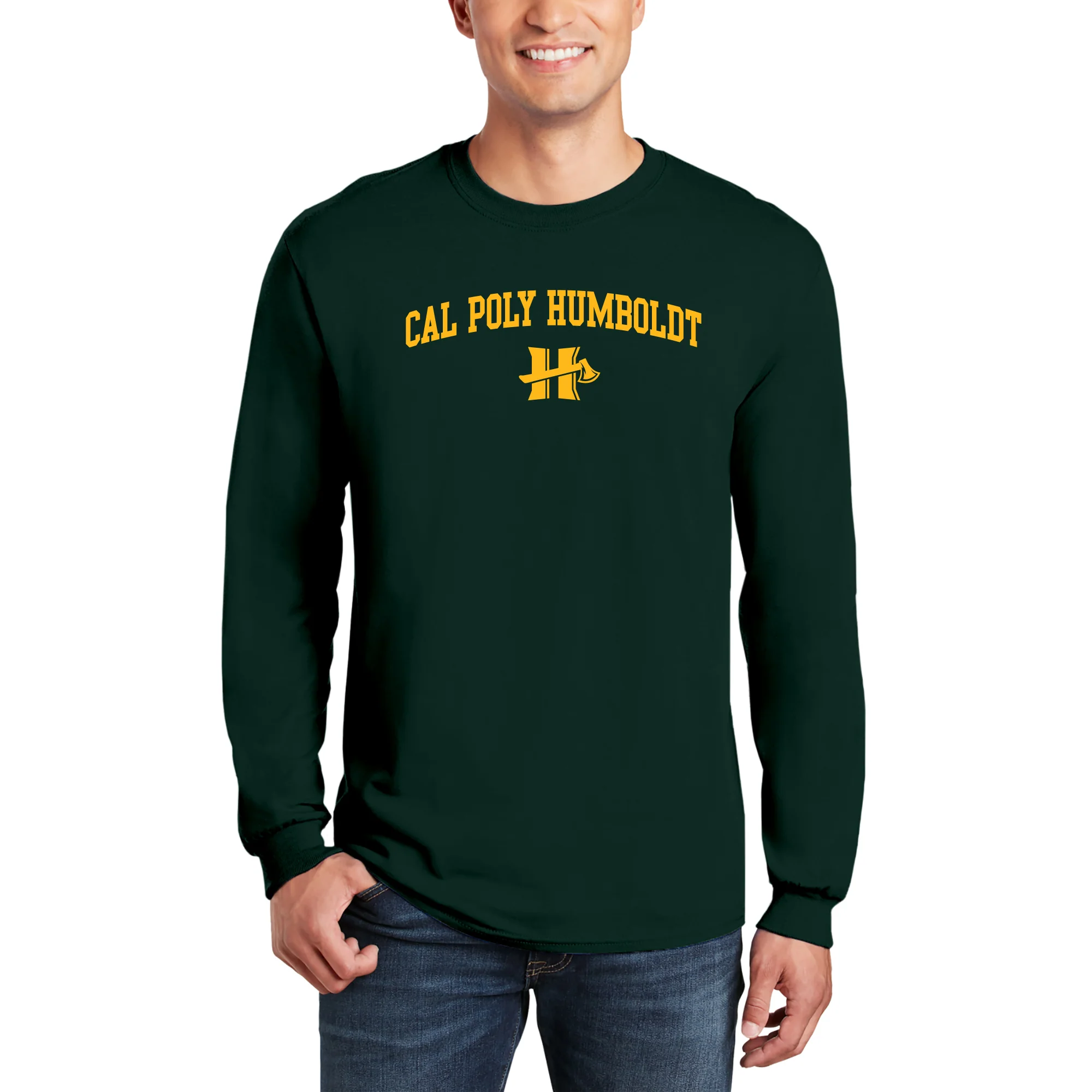 Cal Poly Humboldt Lumberjacks Arch Logo Long Sleeve T Shirt - Forest - Image 3
