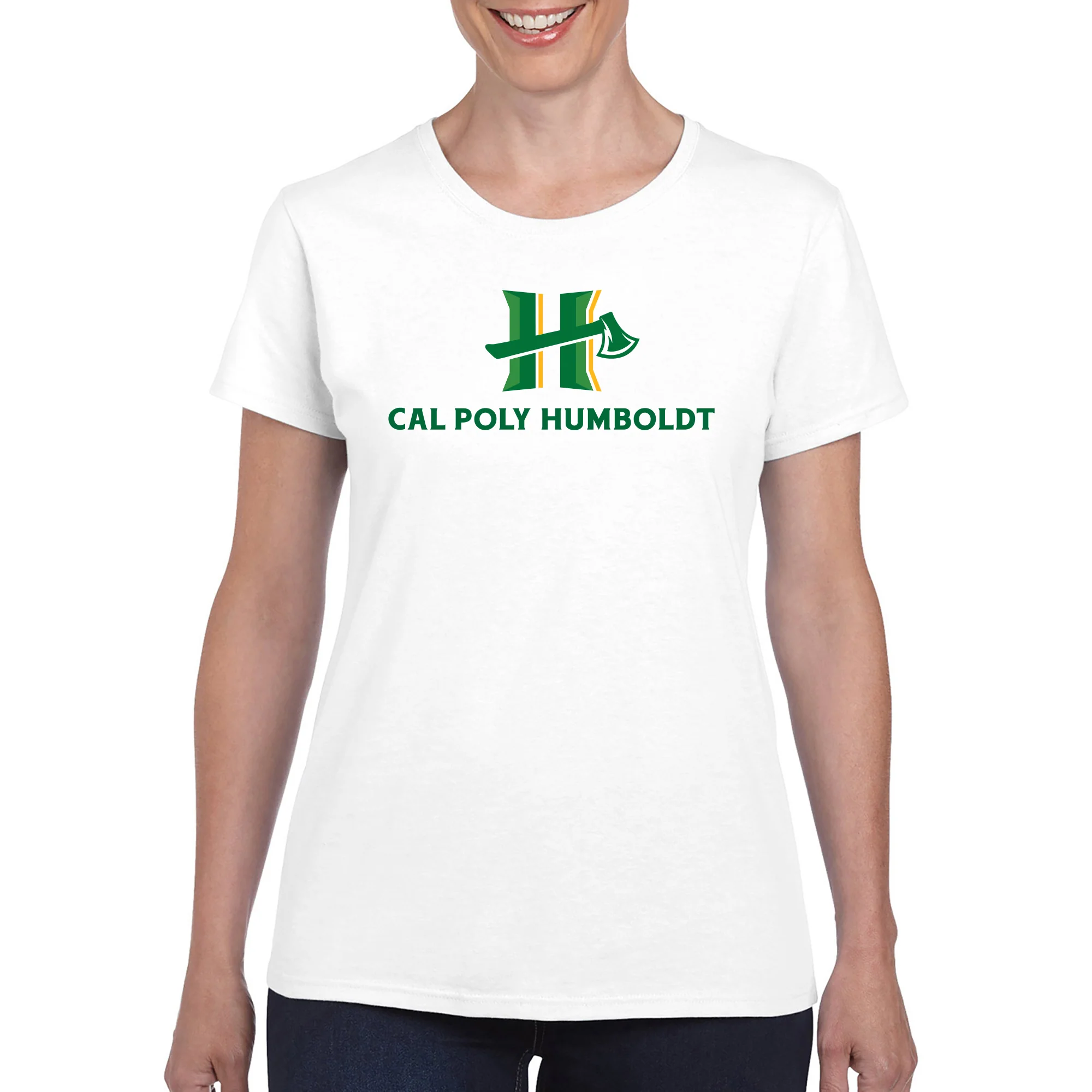 Cal Poly Humboldt Lumberjacks Primary Logo Womens T Shirt - White - Image 4