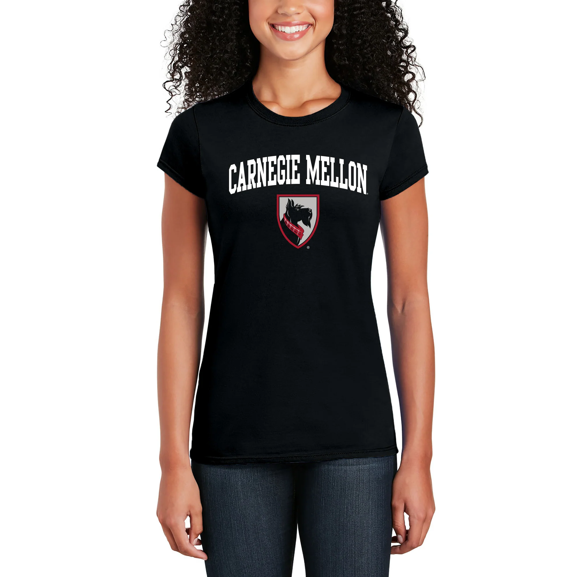 Carnegie Mellon Tartans Arch Logo Womens T Shirt - Black - Image 3
