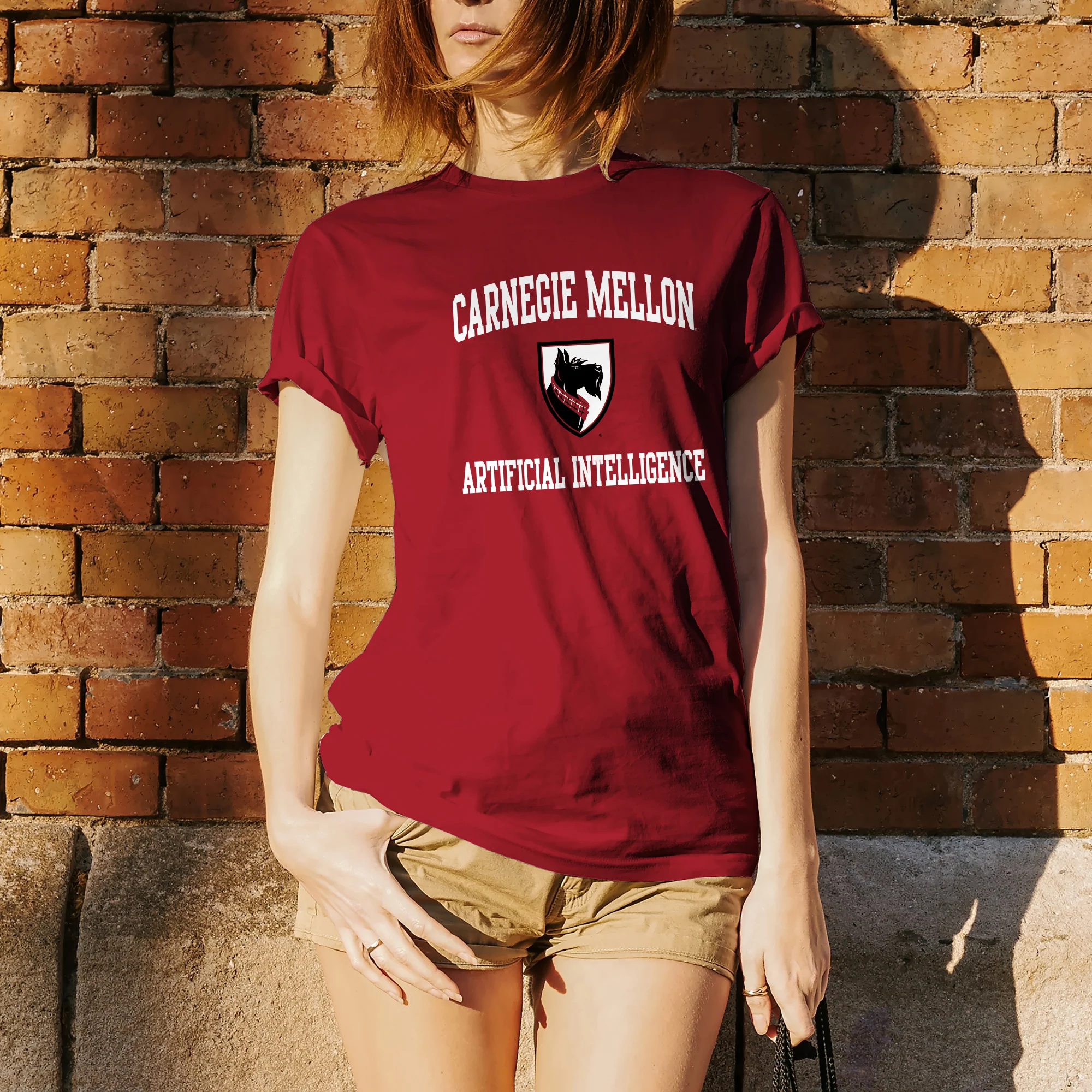 Carnegie Mellon University Tartans Arch Logo Artificial Intelligence Short Sleeve T-Shirt - Cardinal - Image 4